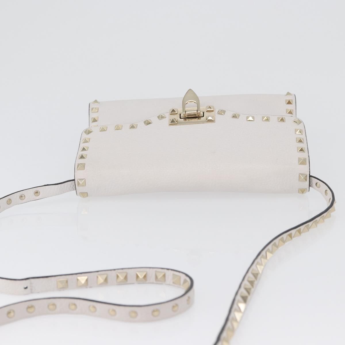 Valentino Garavani Rockstud Flip Lock Flap Leather White_Gold Leather Shoulder Bag Bag (Pre-Owned)