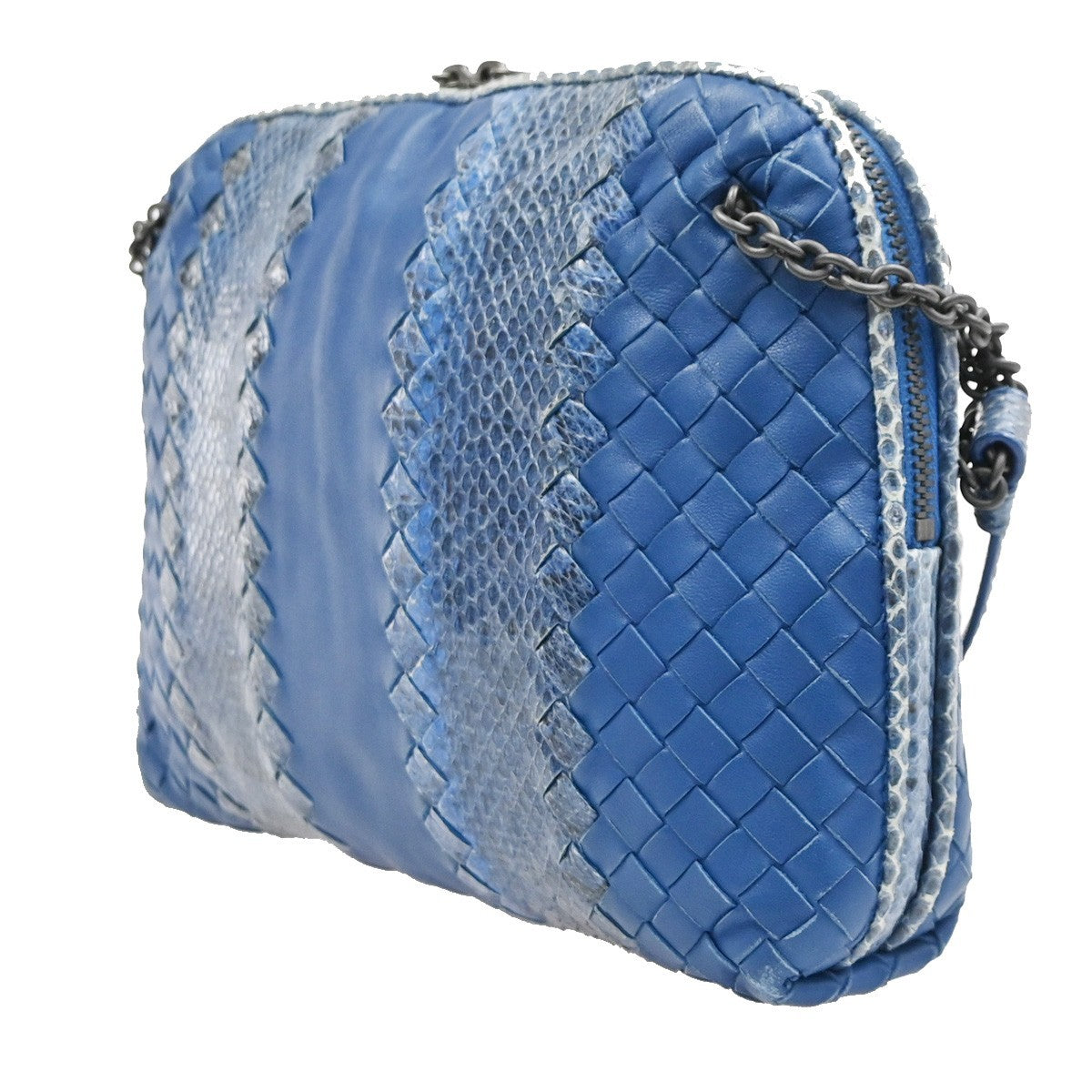 Bottega Veneta Nodini Embroidered Intrecciato Nappa Blue Leather Shoulder Bag Bag (Pre-Owned)