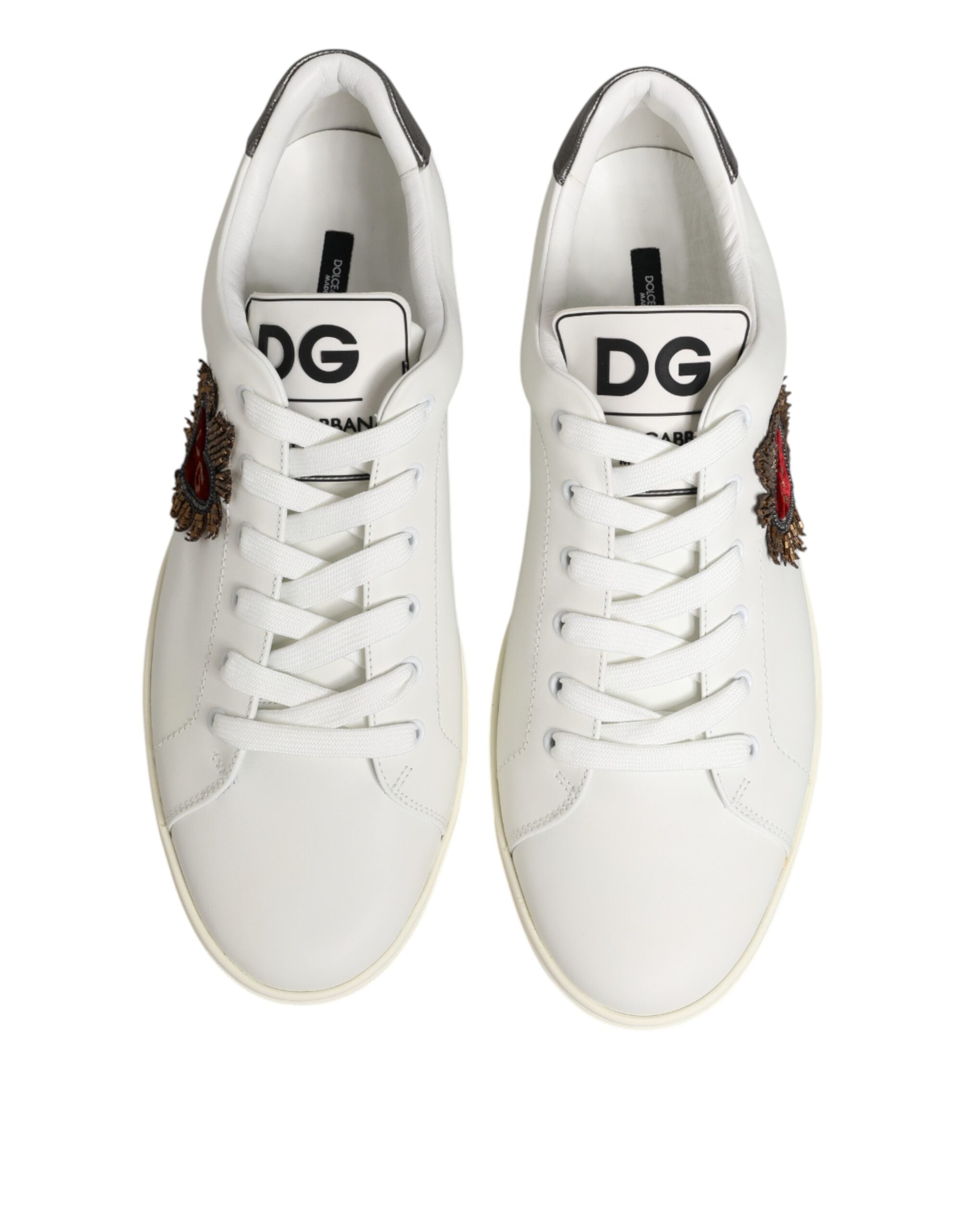 Dolce & Gabbana White Leather Heart Embellished Sneakers Men's Shoes