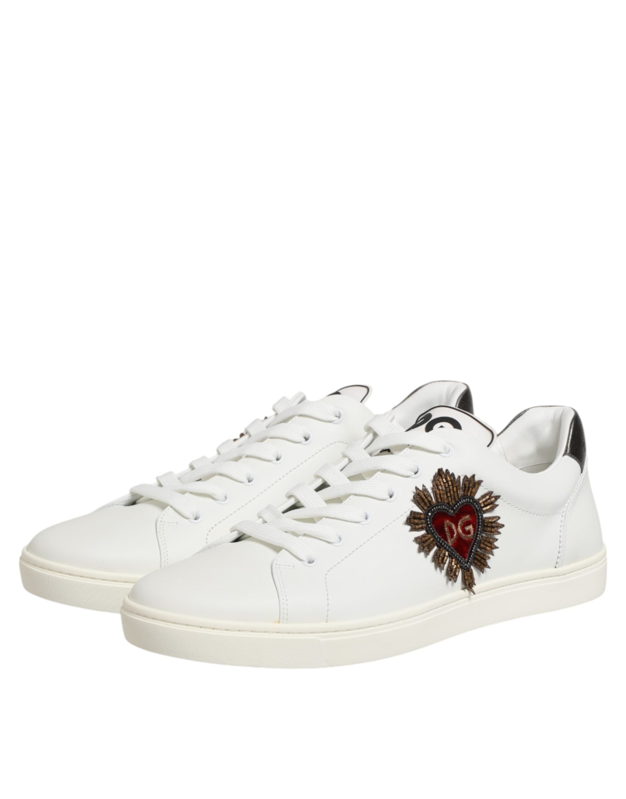Dolce & Gabbana White Leather Heart Embellished Sneakers Men's Shoes
