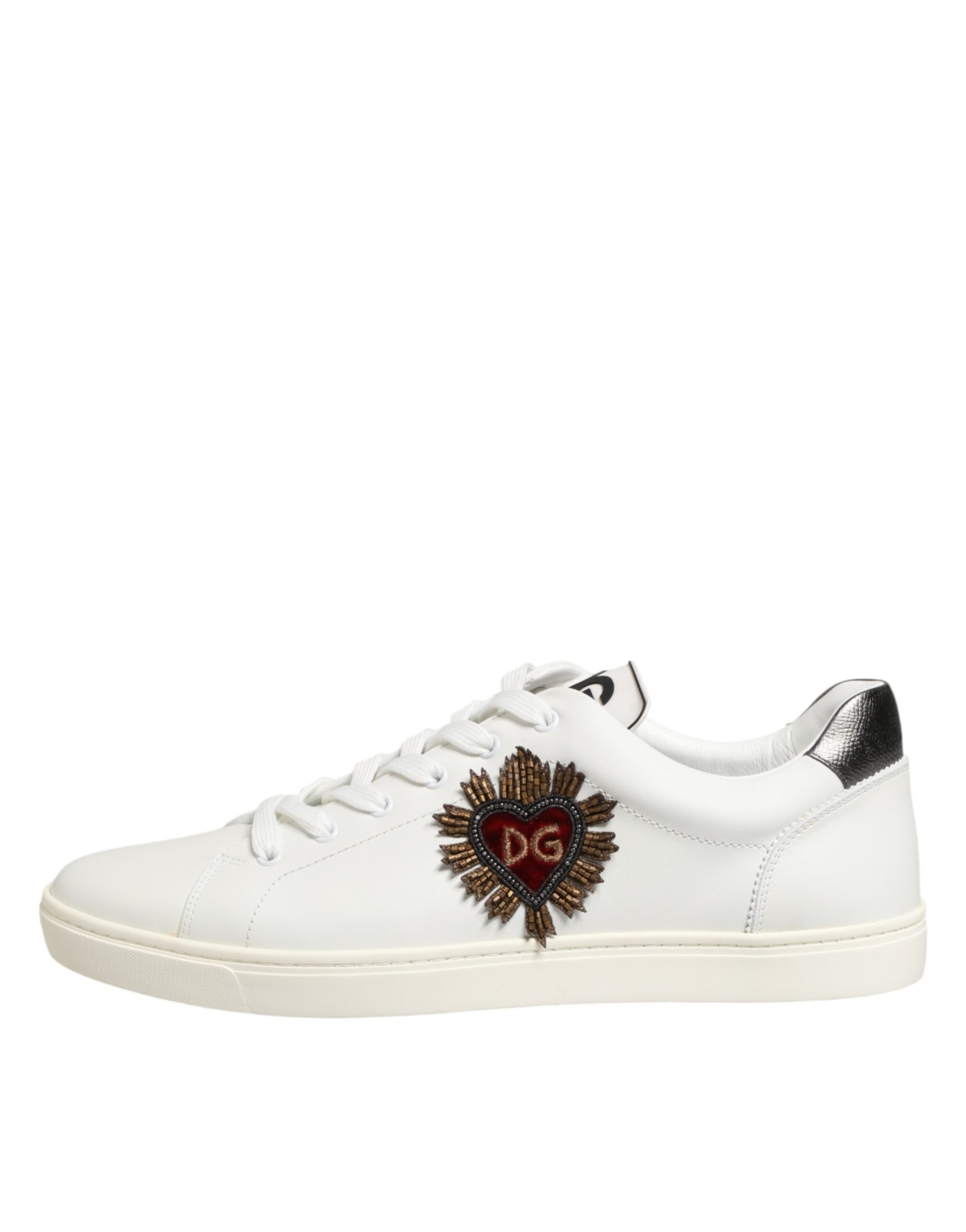 Dolce & Gabbana White Leather Heart Embellished Sneakers Men's Shoes