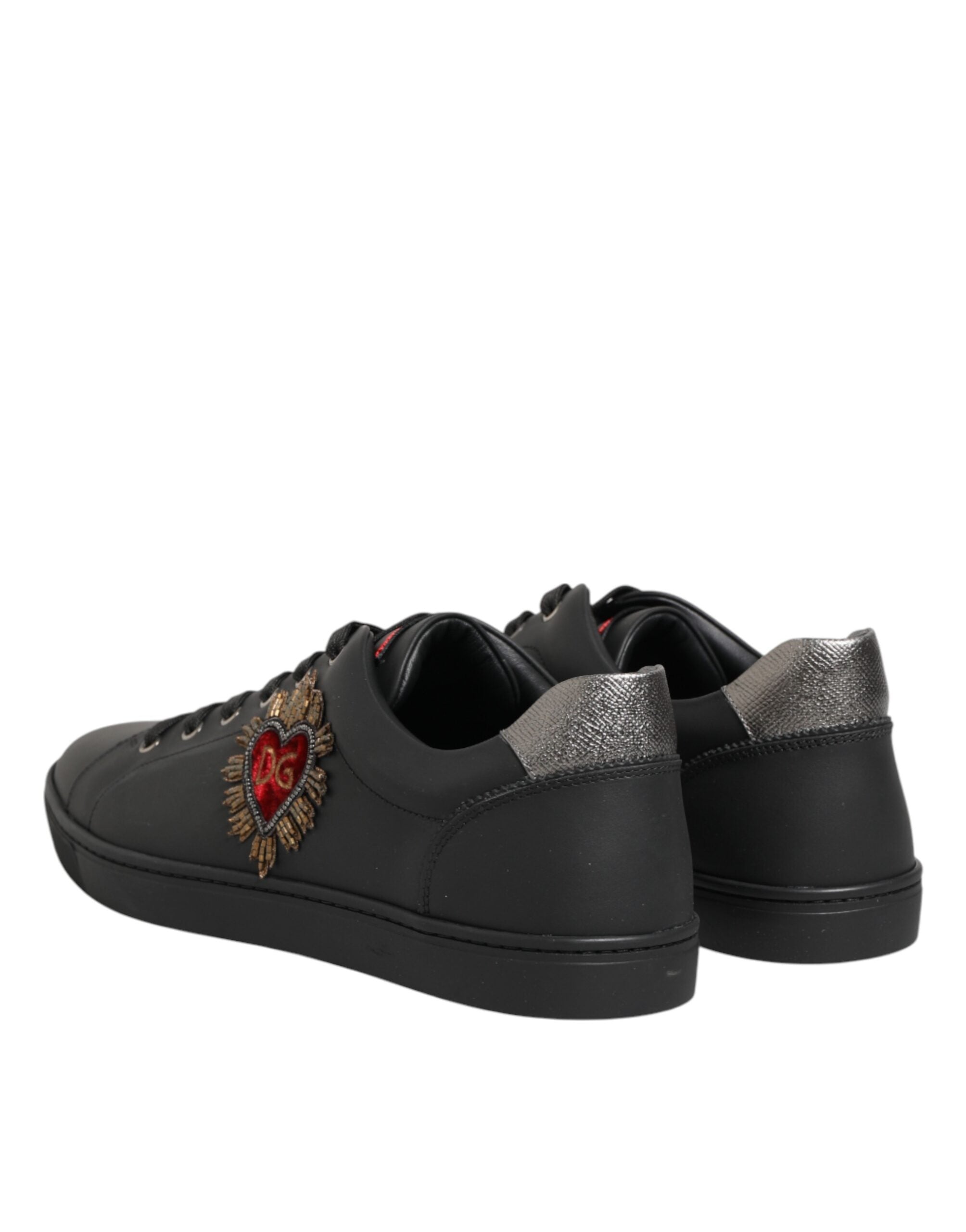 Dolce & Gabbana Black Leather Heart Embellished Sneakers Men's Shoes