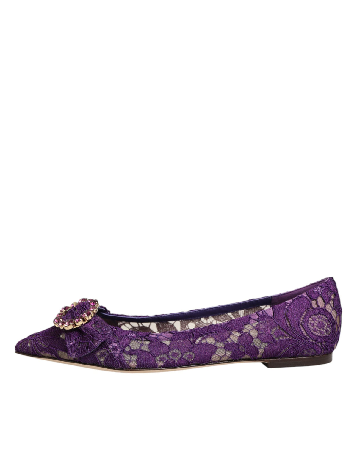 Dolce & Gabbana Purple Taormina Lace Crystals Flats Women's Shoes