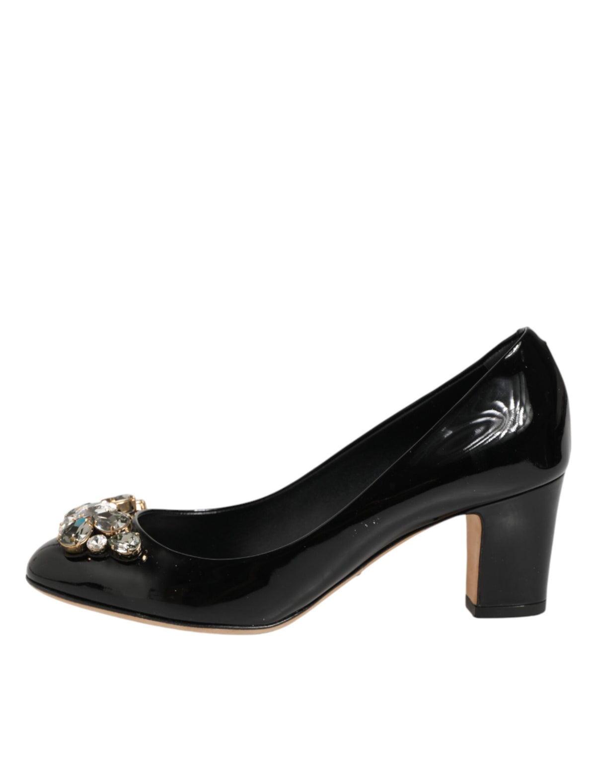 Dolce & Gabbana Black Leather Crystals Heels Pumps Women's Shoes (Pre-Owned)