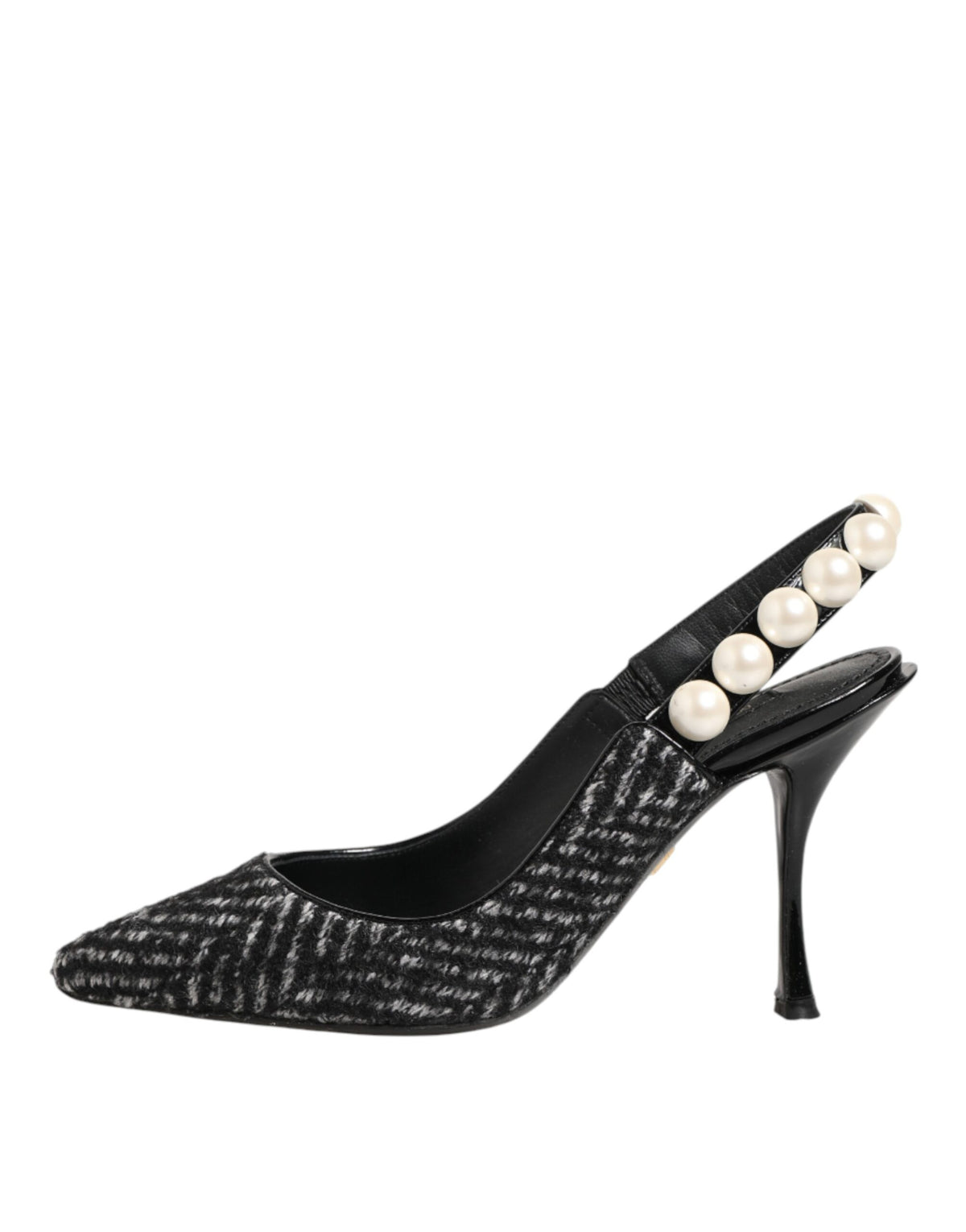 Dolce & Gabbana White Black Chevron Faux Pearl Slingbacks Women's Shoes