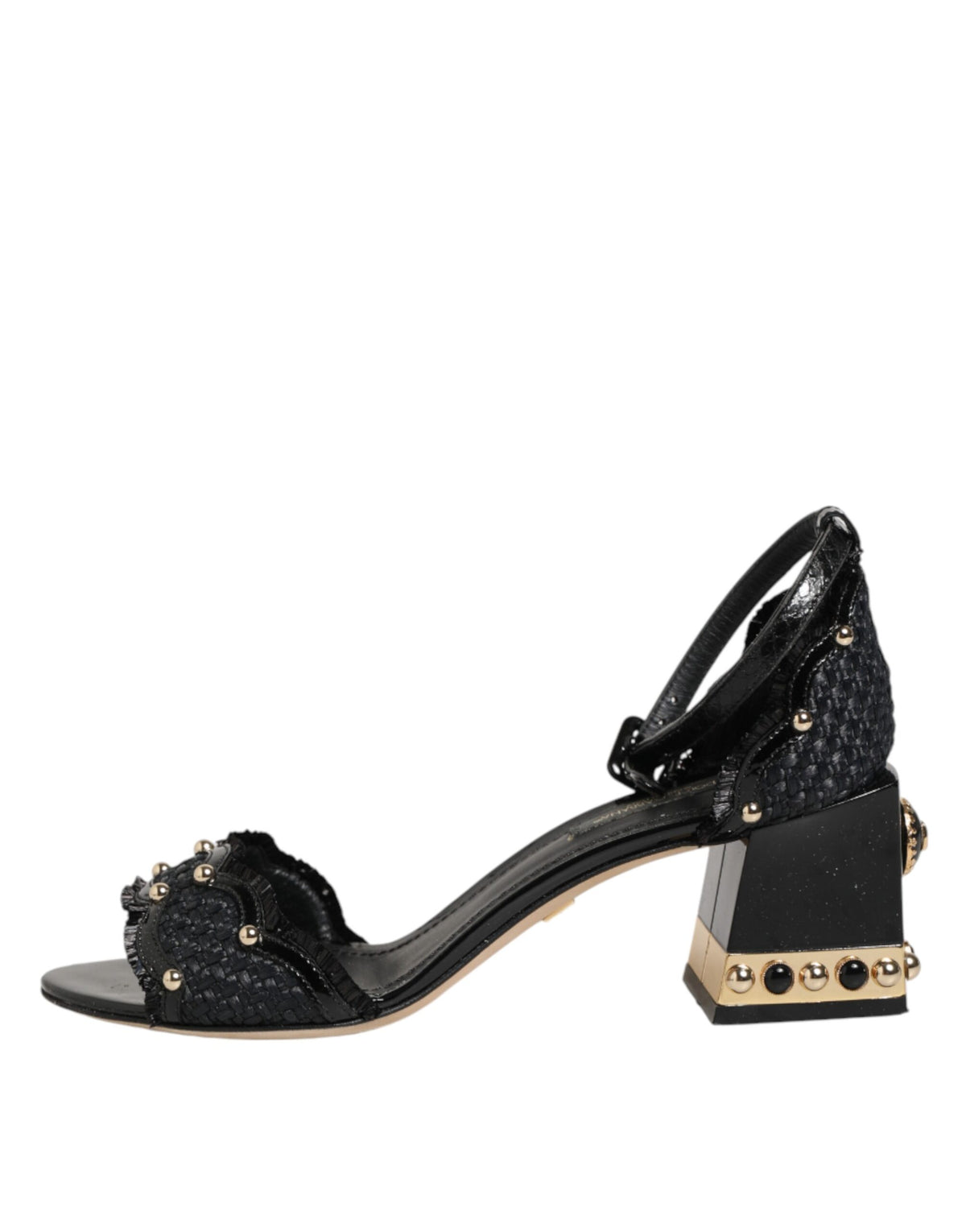 Dolce & Gabbana Black Studded Ankle Strap Sandals Women's Shoes