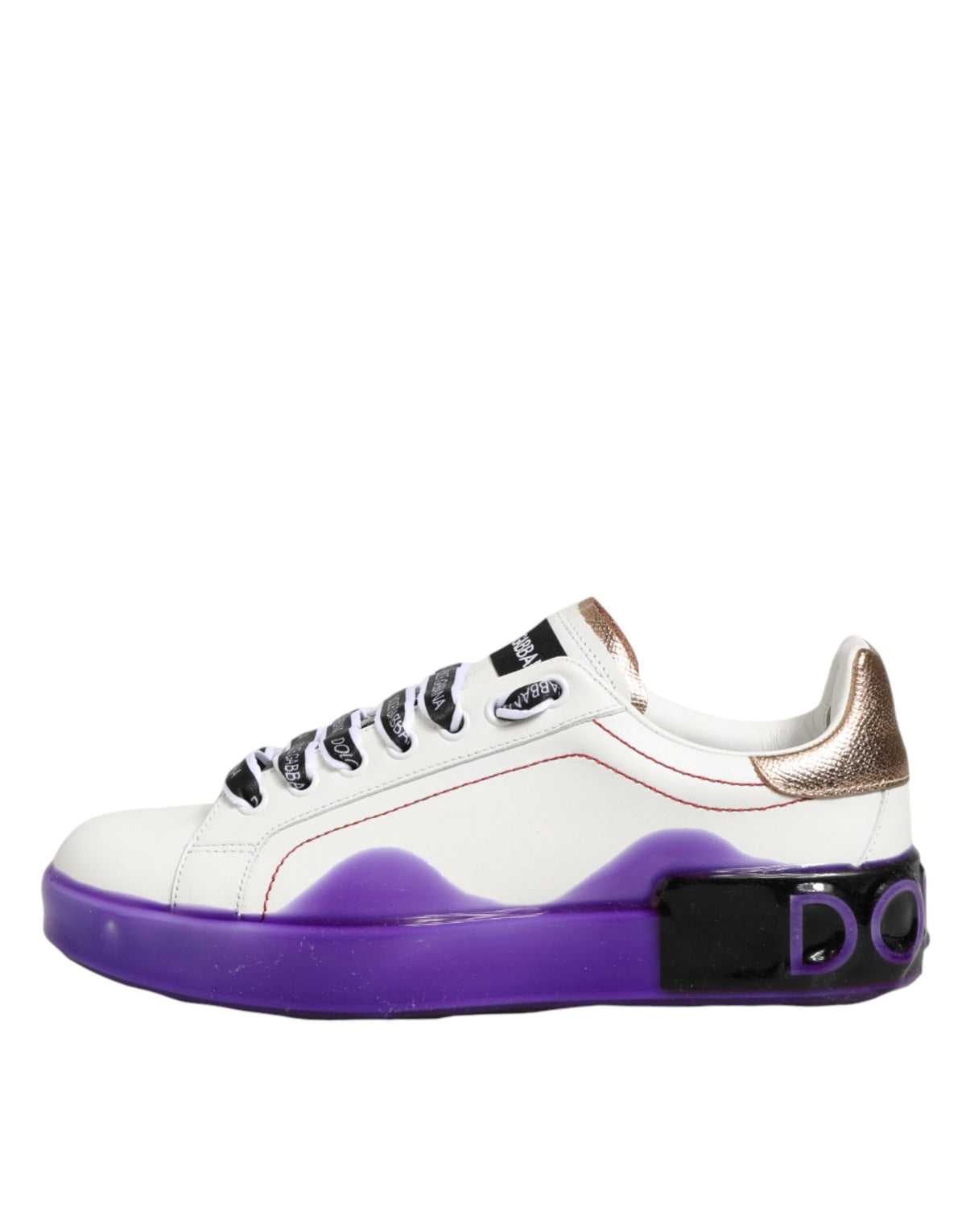 Dolce & Gabbana White Purple Leather Low Top Sneaker Women's Shoes