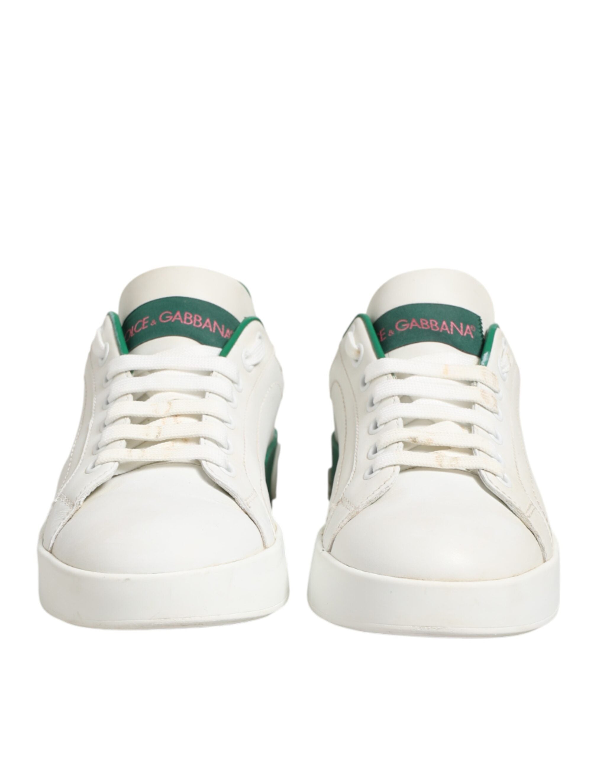 Dolce & Gabbana White Green Leather Low Top Sneakers Women's Shoes (Pre-Owned)
