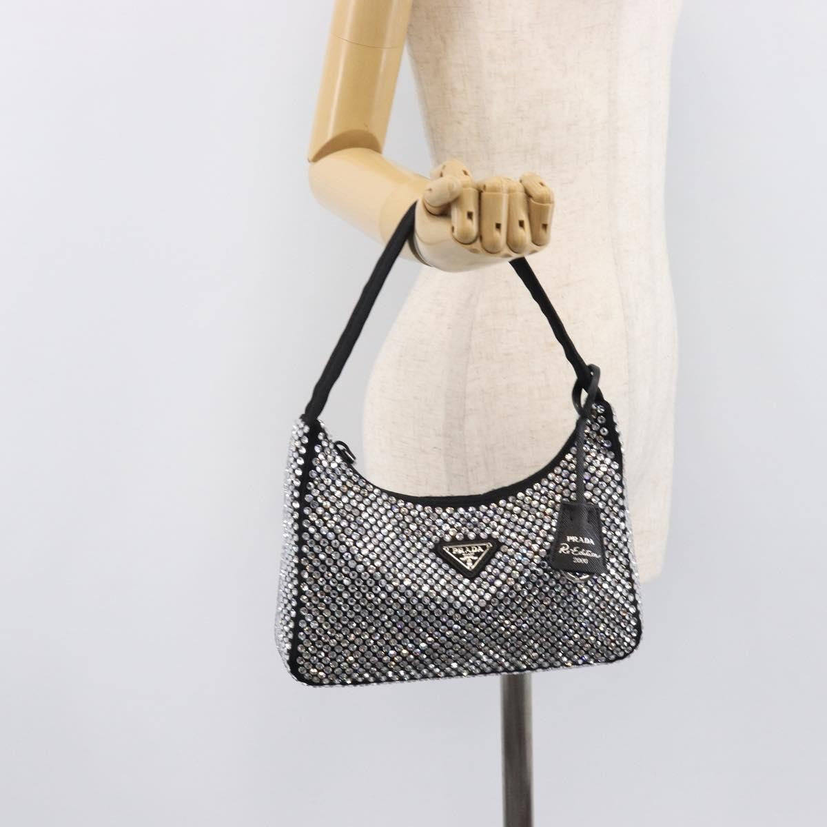 Prada Re-Edition 2000 Hobo Crystal Embellished Satin Silver Silk Shoulder Bag Bag (Pre-Owned)