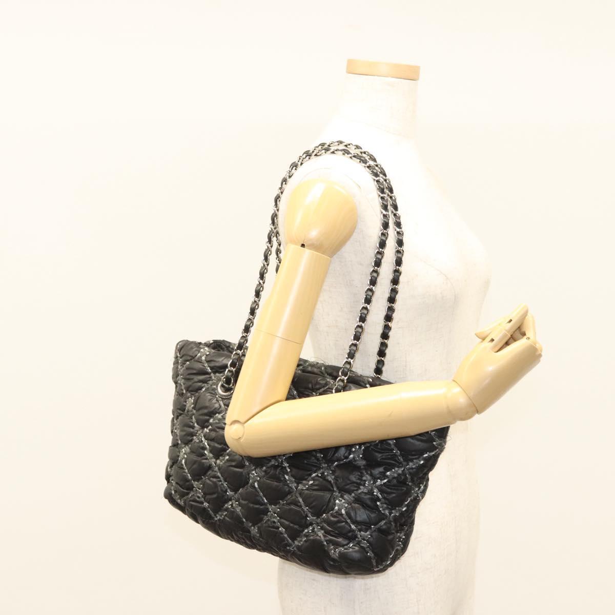 Chanel Tweed On Stitch Zip Tote Quilted Nylon Black Nylon Shoulder Bag Bag (Pre-Owned)