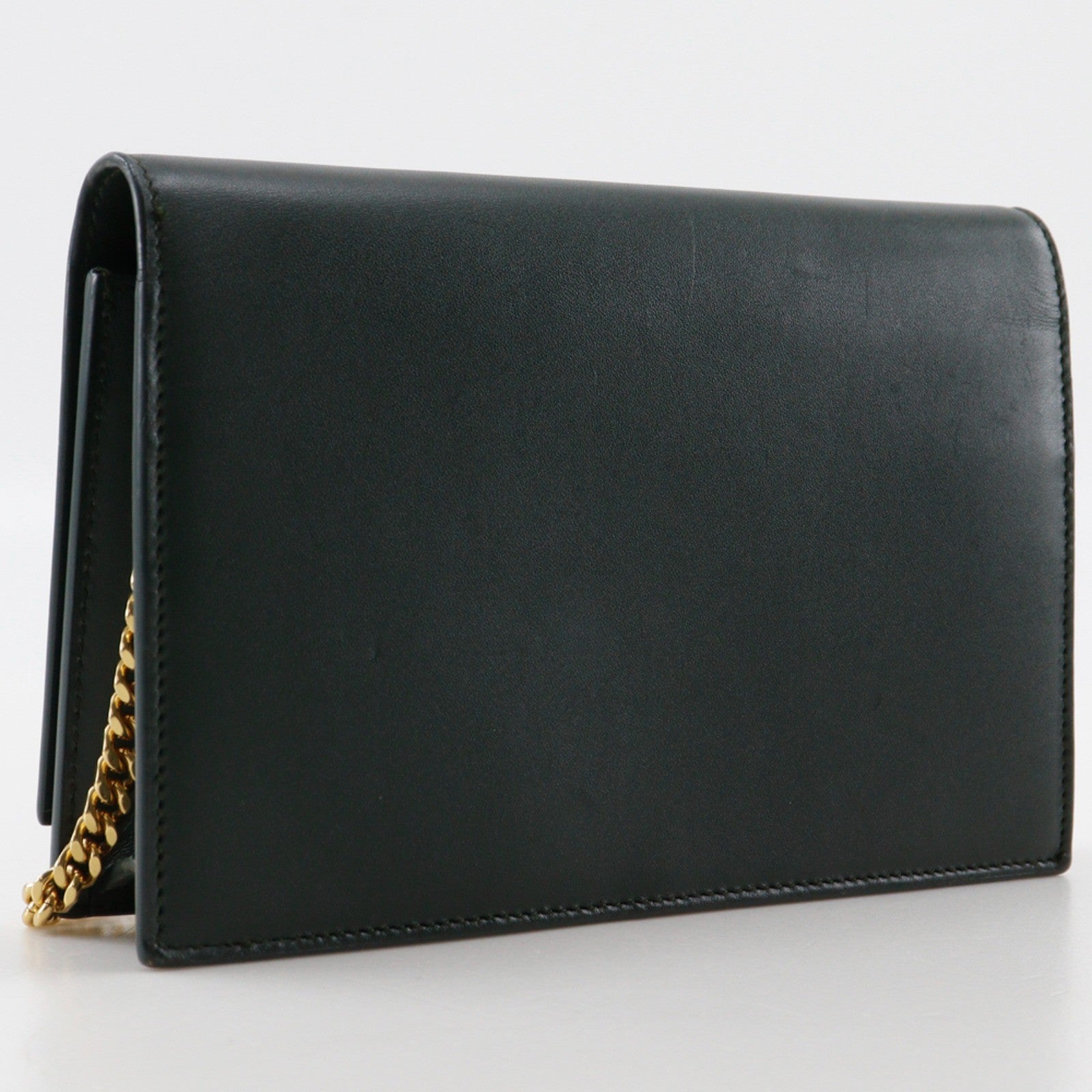 Saint Laurent Classic Monogram Tassel Chain Leather Green Leather Clutche & Pouche Bag (Pre-Owned)