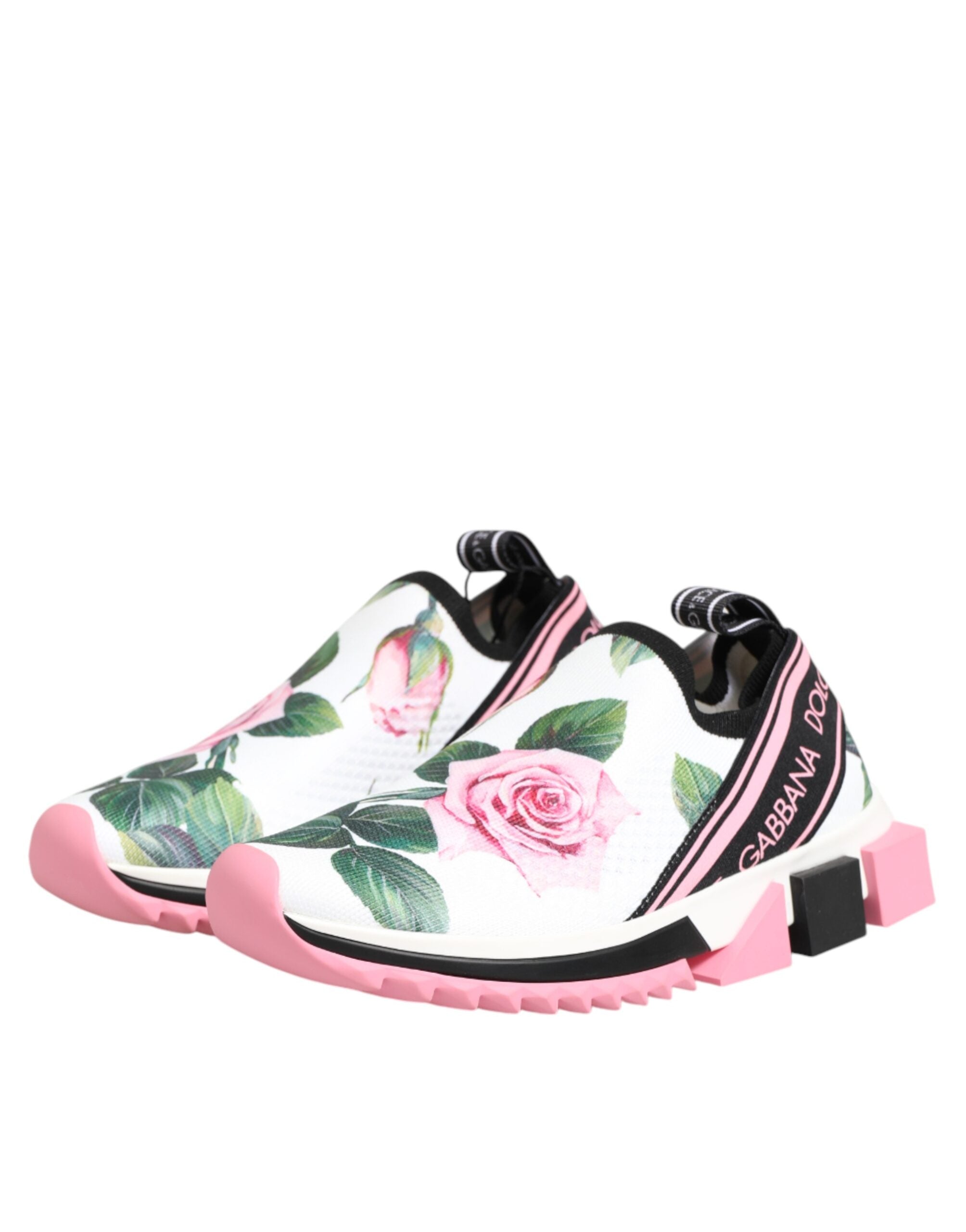 Dolce & Gabbana White Rose Print Sorrento Sneakers Women's Shoes