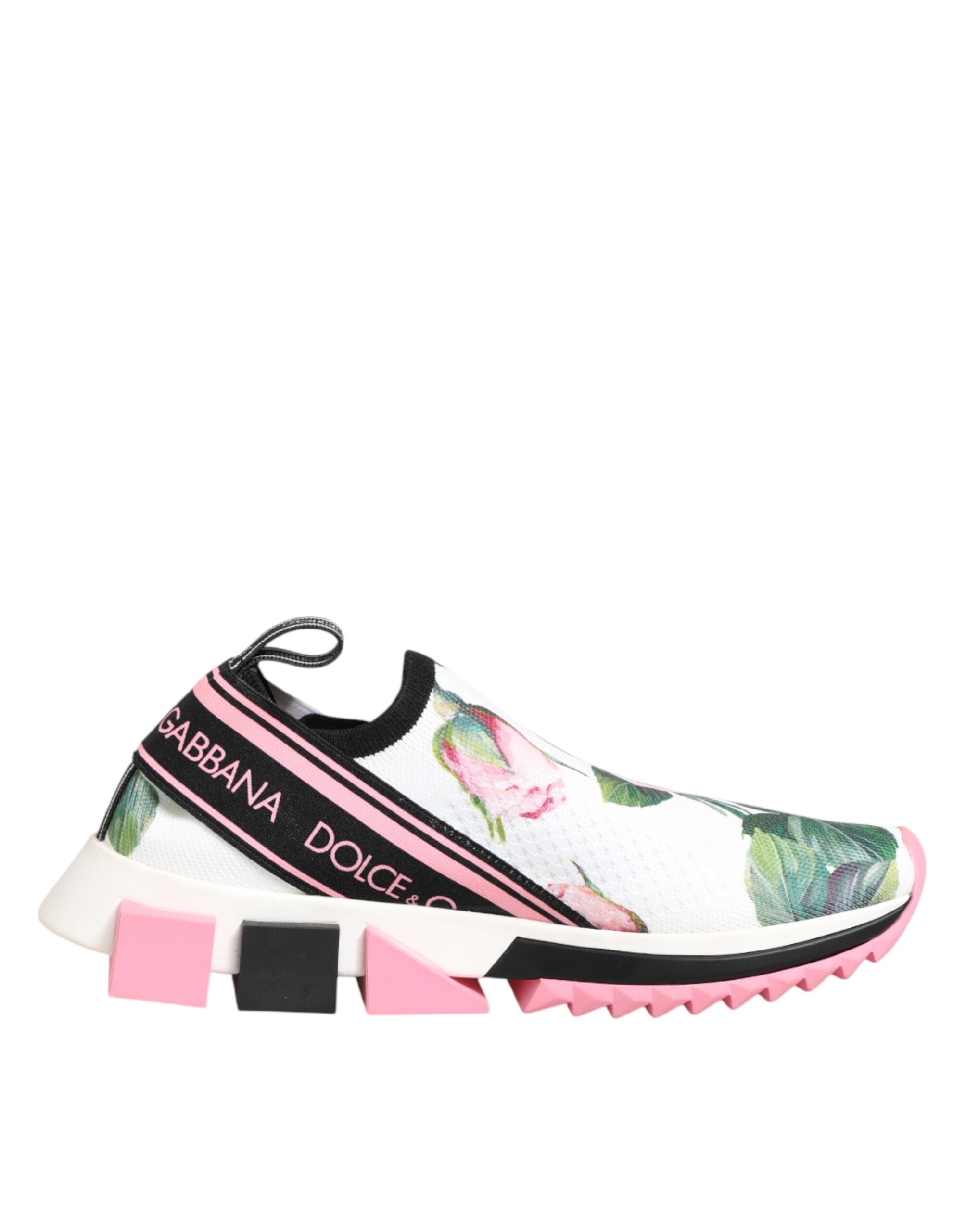 Dolce & Gabbana White Rose Print Sorrento Sneakers Women's Shoes