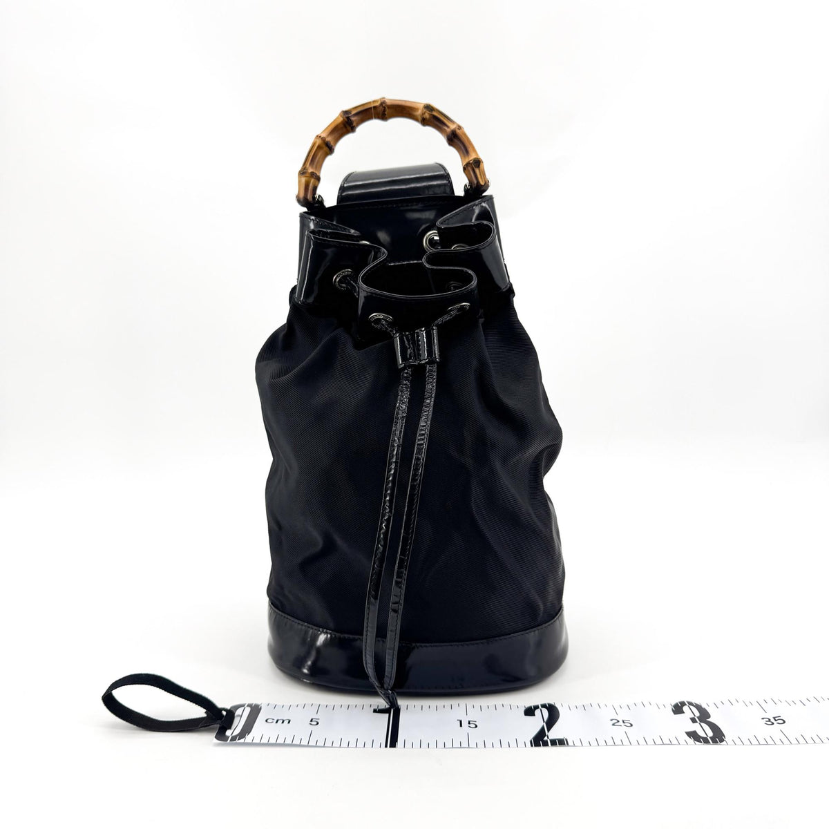 Gucci Vintage Bamboo Drawstring Suede And Leather Black Nylon Backpack Bag (Pre-Owned)
