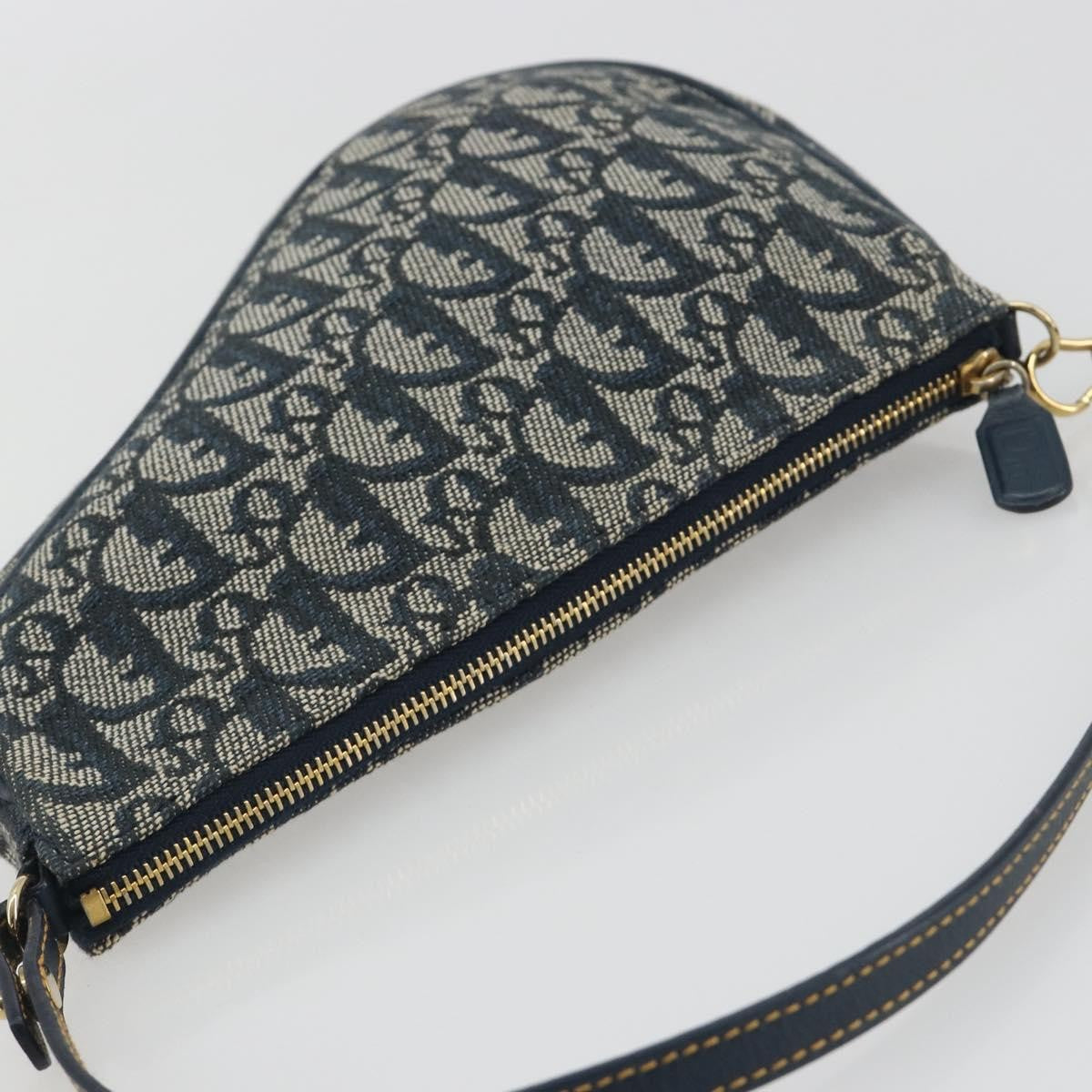 Christian Dior Vintage Saddle Bag Canvas Navy Canvas Clutche & Pouche Bag (Pre-Owned)