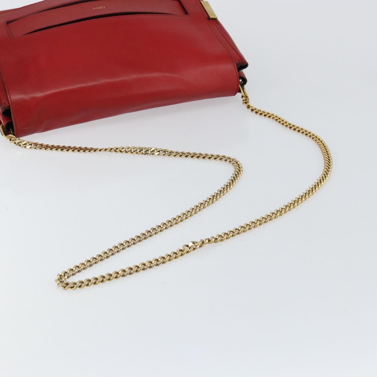 Chloe Elle Chain Clutch Leather Red Leather Bag (Pre-Owned)
