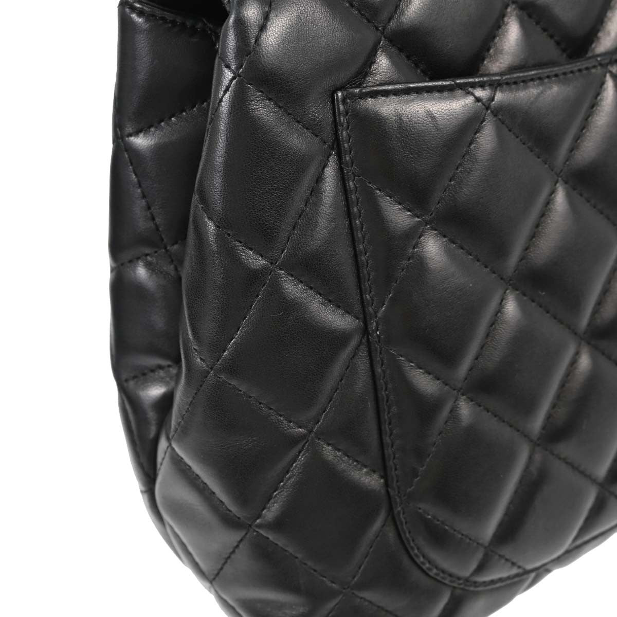 Chanel Vintage Classic Top Handle Flap Quilted Lambskin Black Leather Handbag (Pre-Owned)
