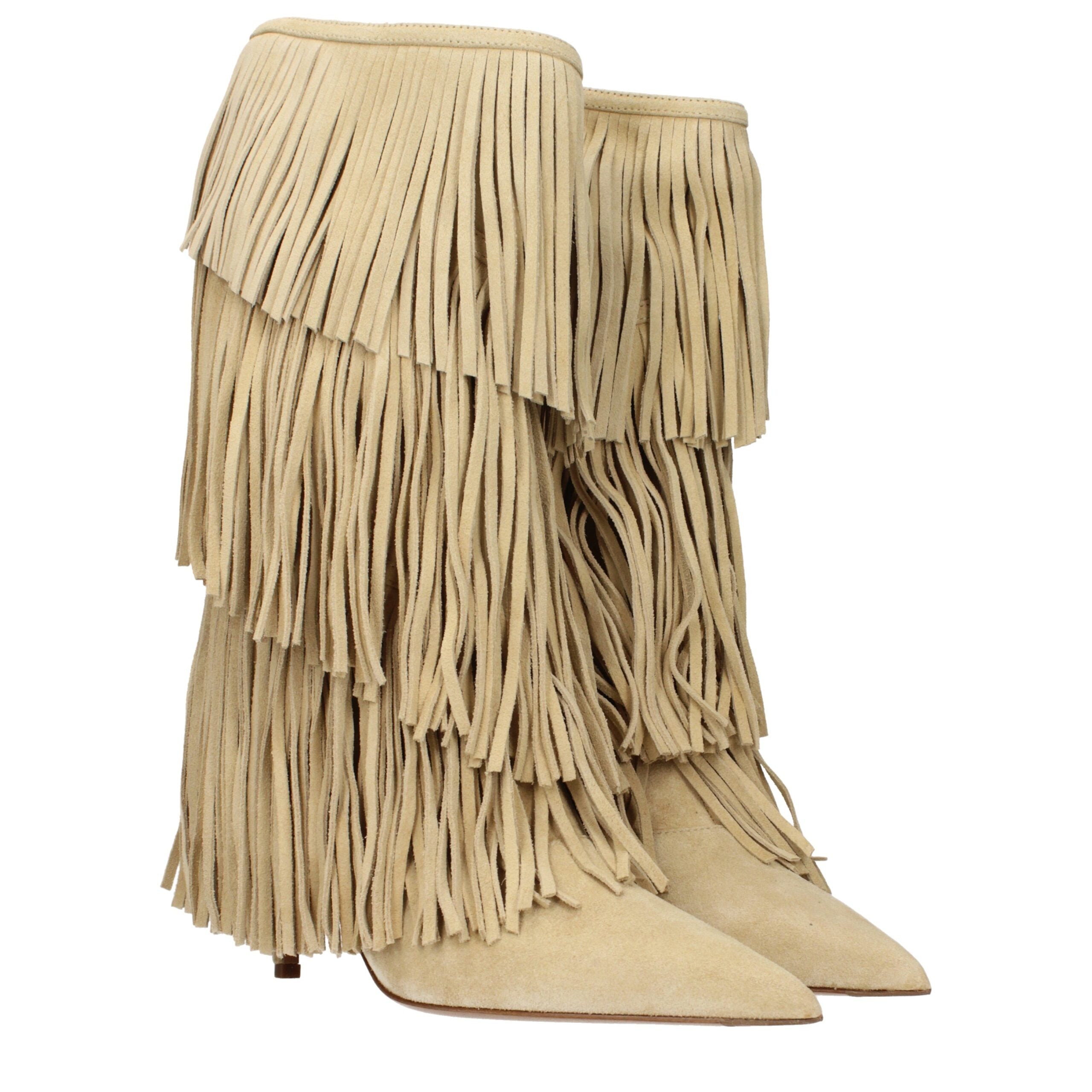 Paris Texas Beige Leather Flat Women's Boots