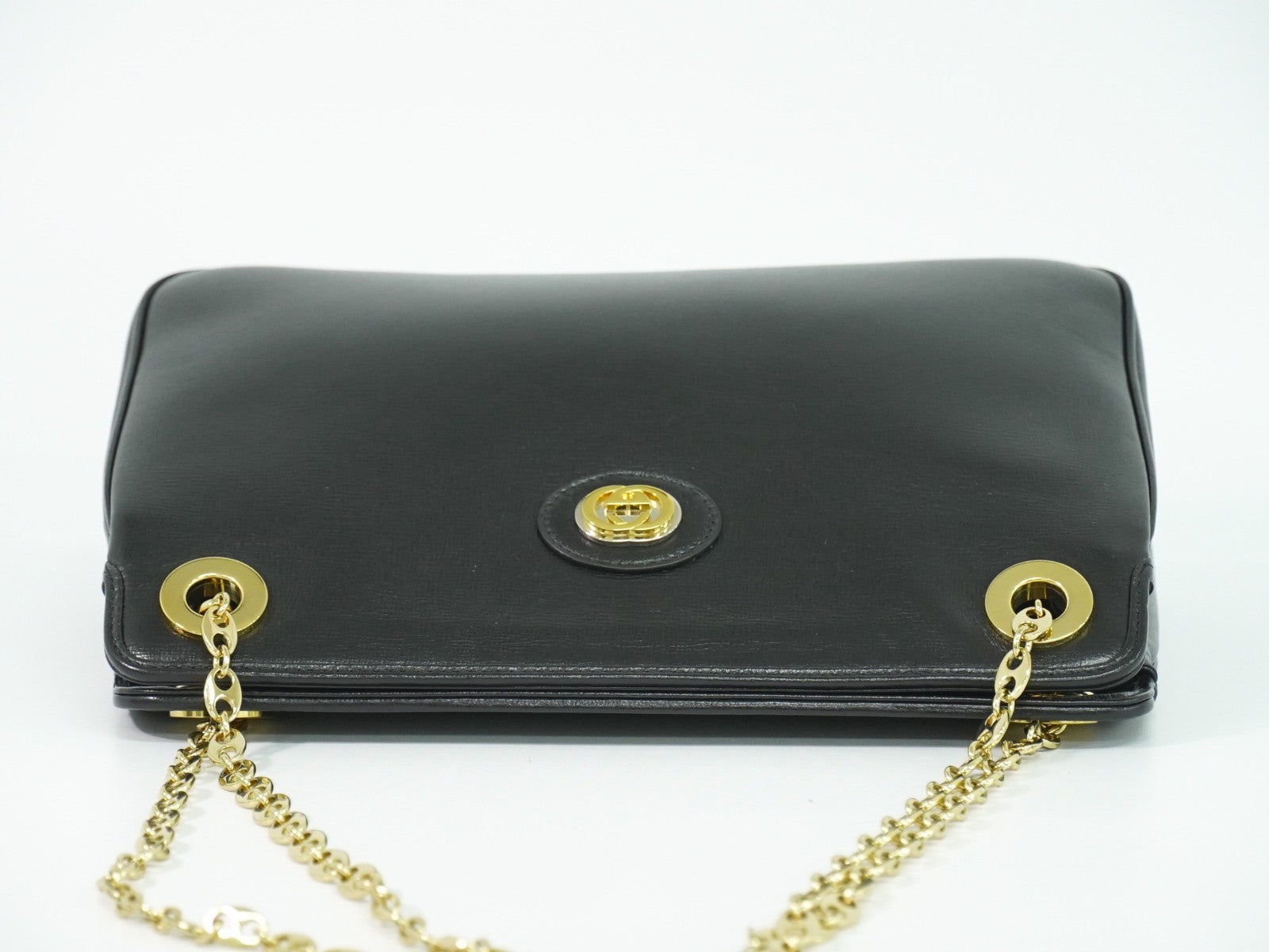 Gucci Marina Chain Leather Black Leather Shoulder Bag Bag (Pre-Owned)