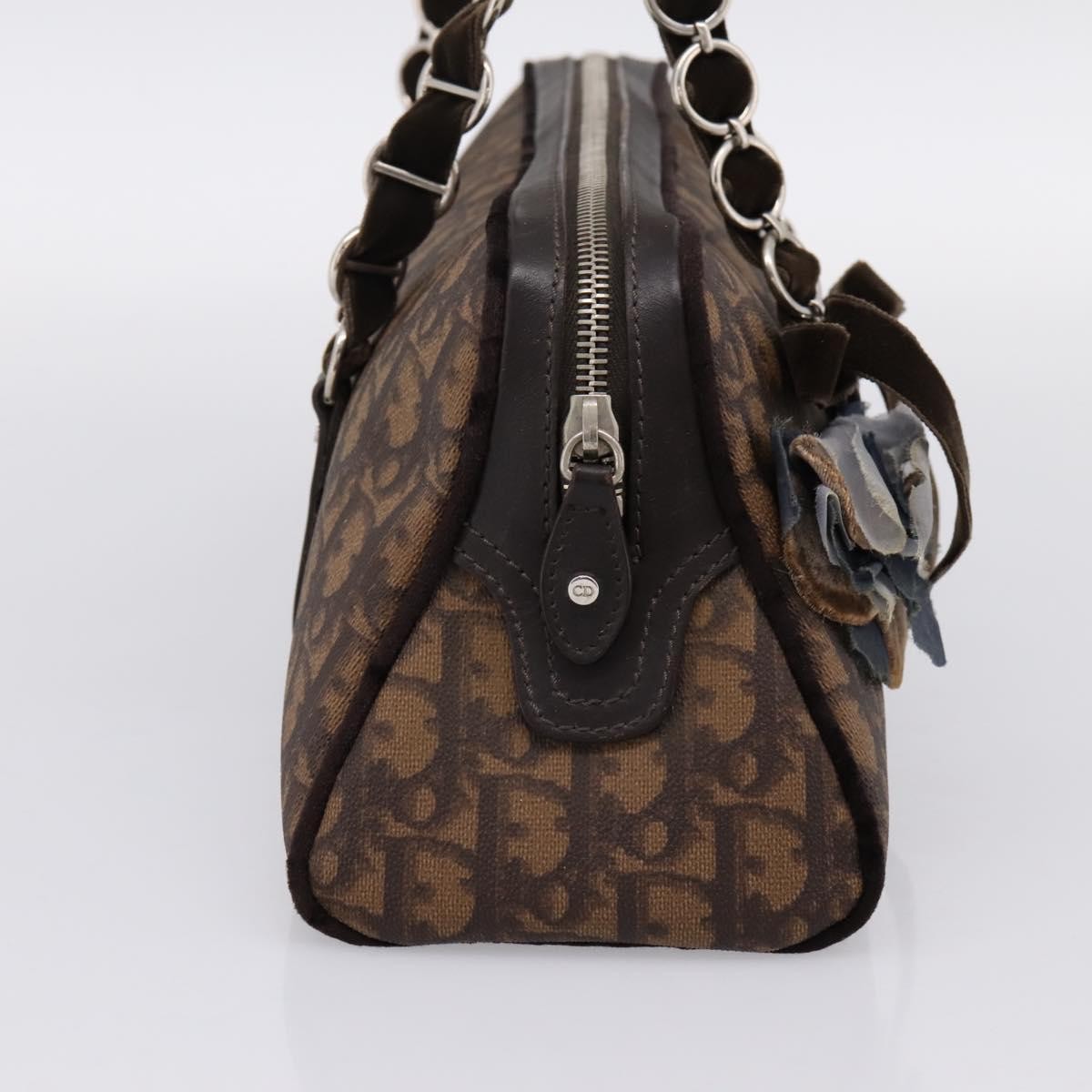 Christian Dior Vintage Trotter Romantique Zip Satchel Diorissimo Coated Canvas Brown Canvas Handbag (Pre-Owned)