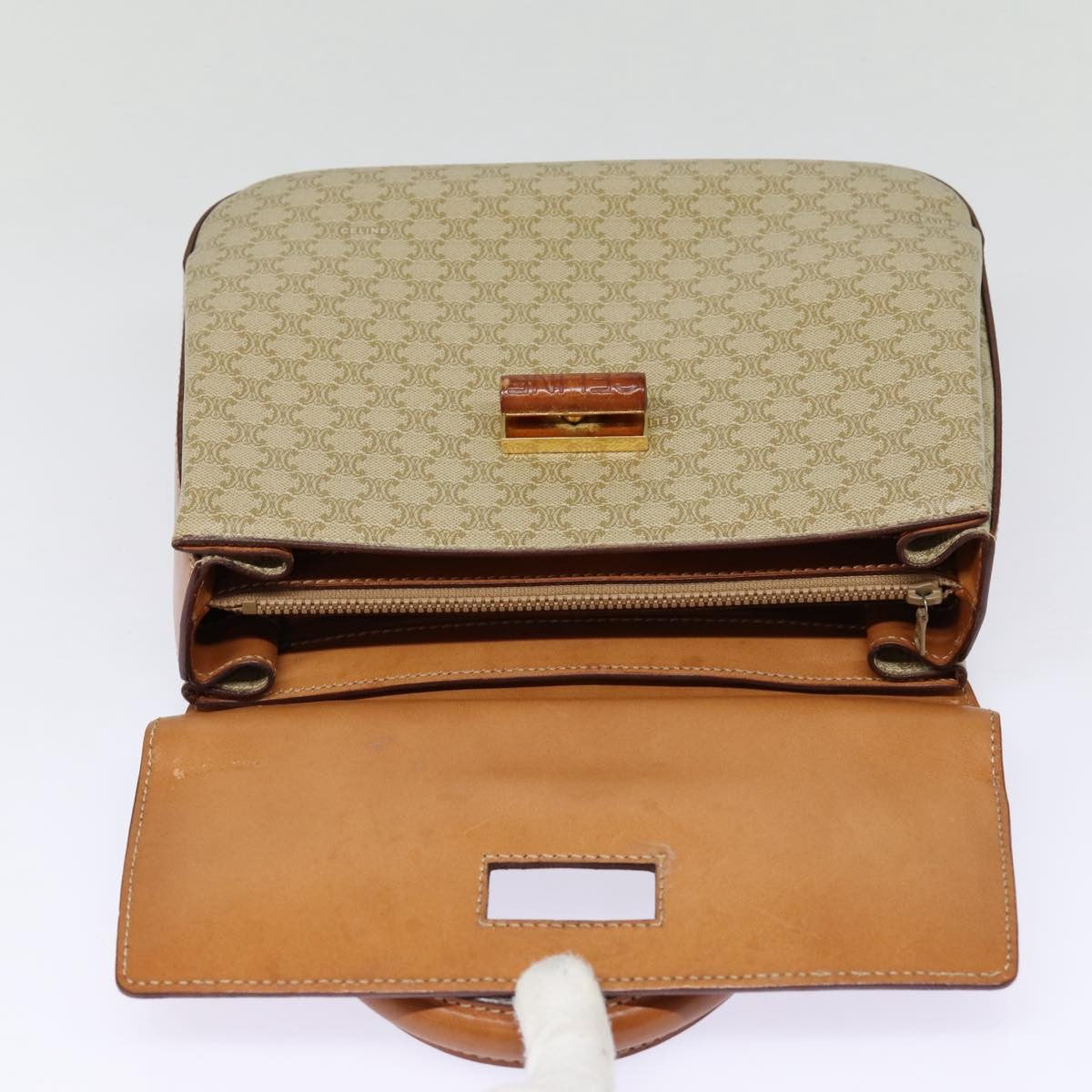 Celine Vintage Convertible Top Handle Macadam Coated Canvas Beige Canvas Handbag (Pre-Owned)