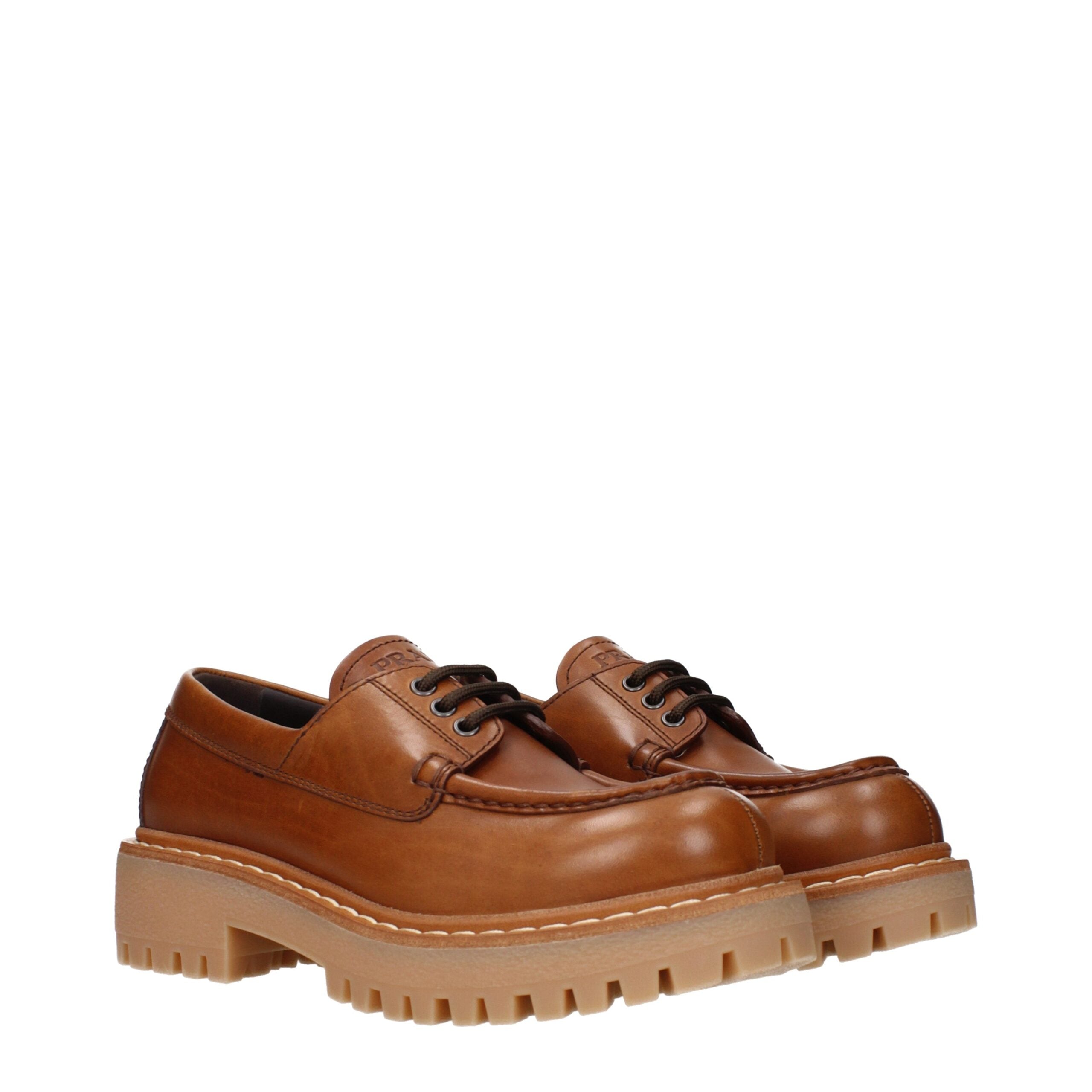 Prada Brown Leather Oxfords And Women's Derbies