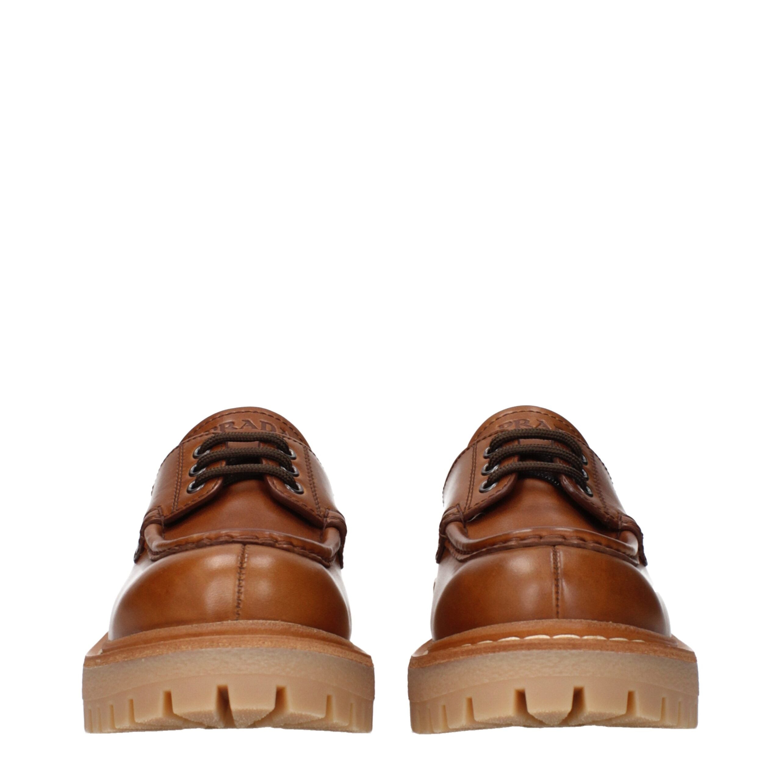 Prada Brown Leather Oxfords And Women's Derbies