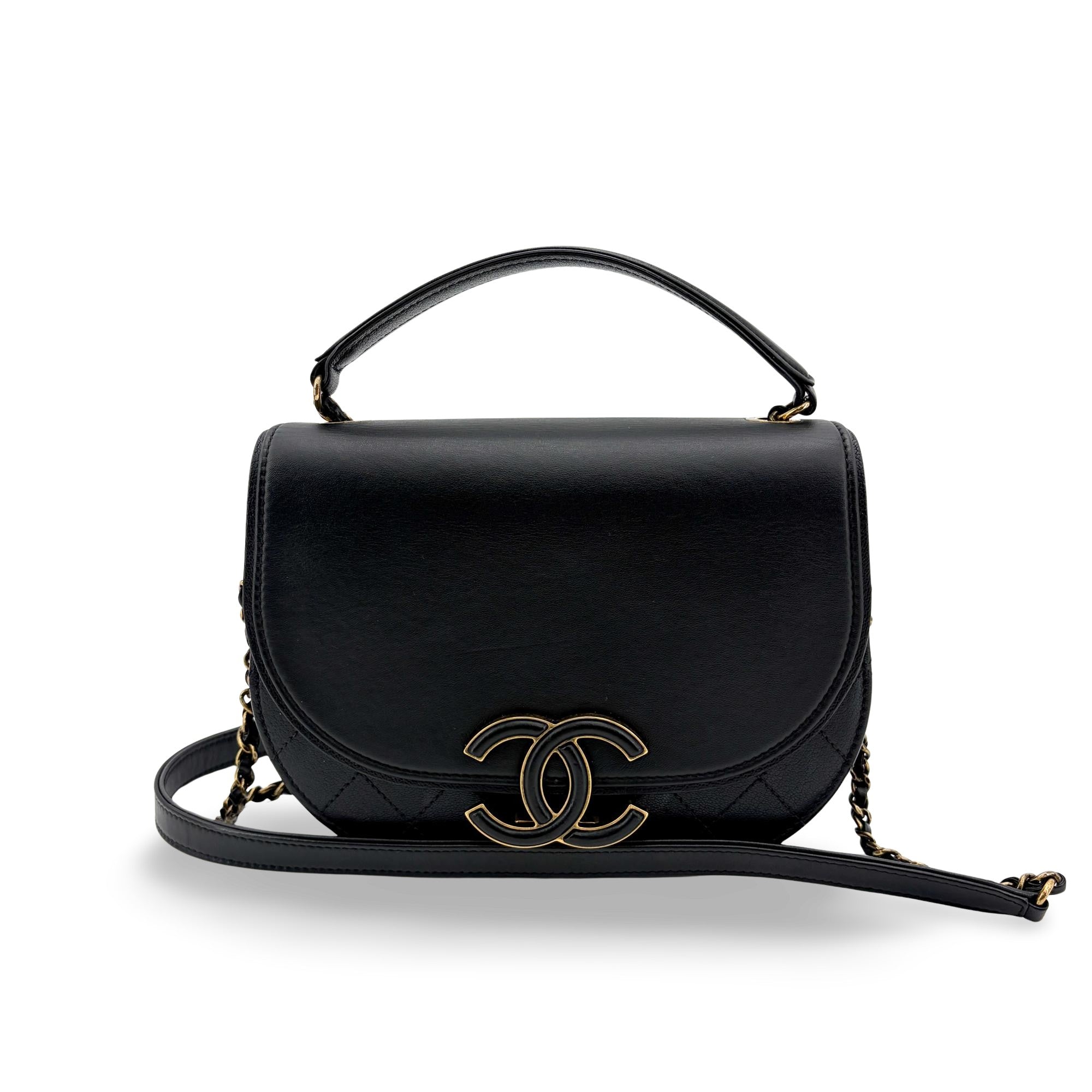 Chanel Coco Curve Flap Messenger Calfskin And Quilted Goatskin Black Leather Shoulder Bag Bag (Pre-Owned)