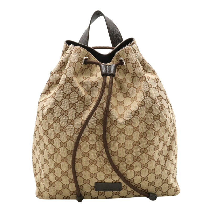 Gucci Drawstring Brown Canvas Backpack Bag (Pre-Owned)