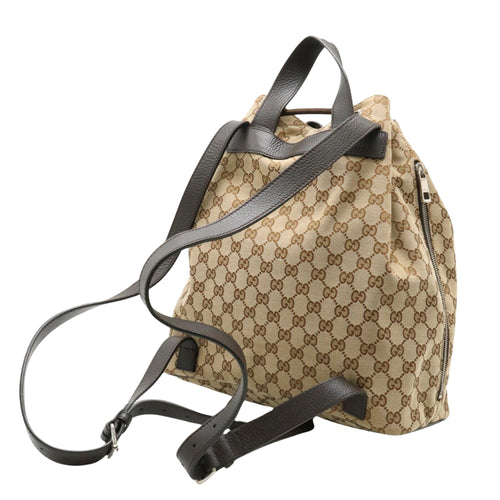 Gucci Drawstring Brown Canvas Backpack Bag (Pre-Owned)