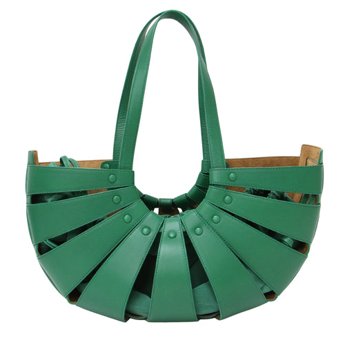 Bottega Veneta The Shell Green Leather Tote Bag (Pre-Owned)