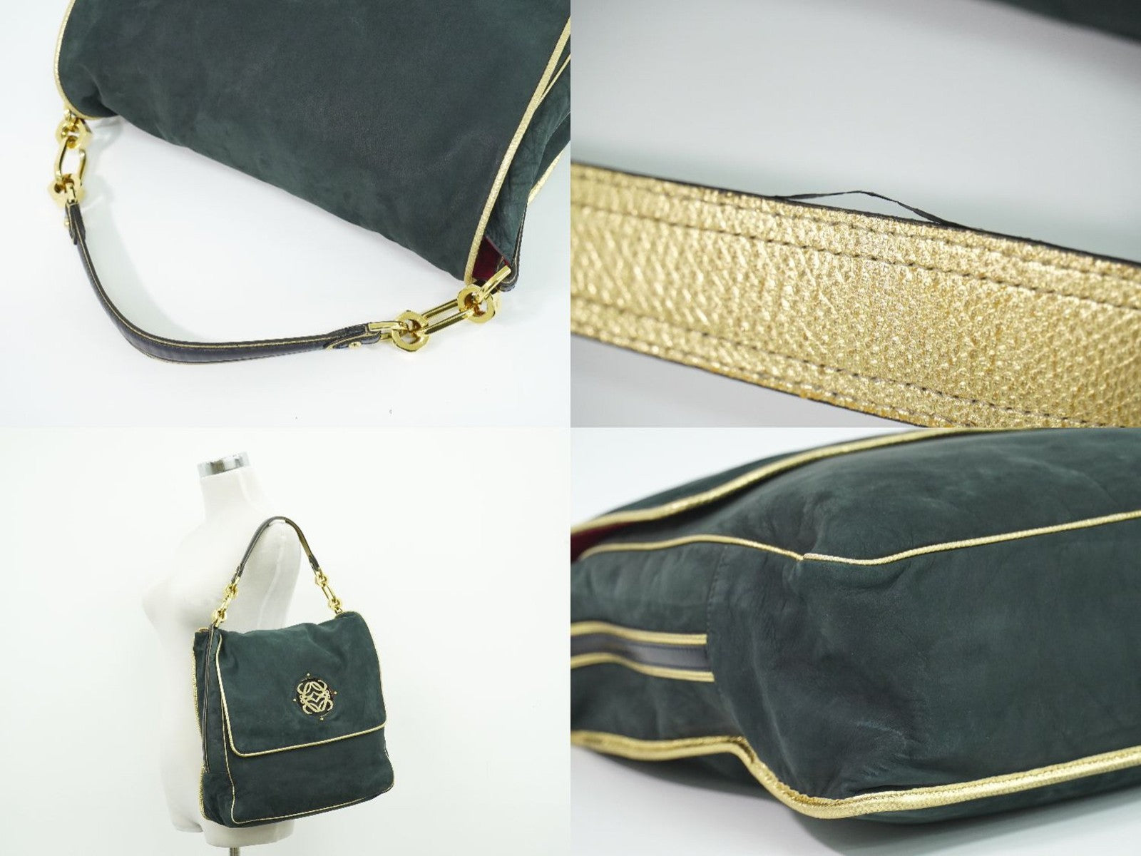 Loewe Anagram Suede Black Suede Shoulder Bag Bag (Pre-Owned)