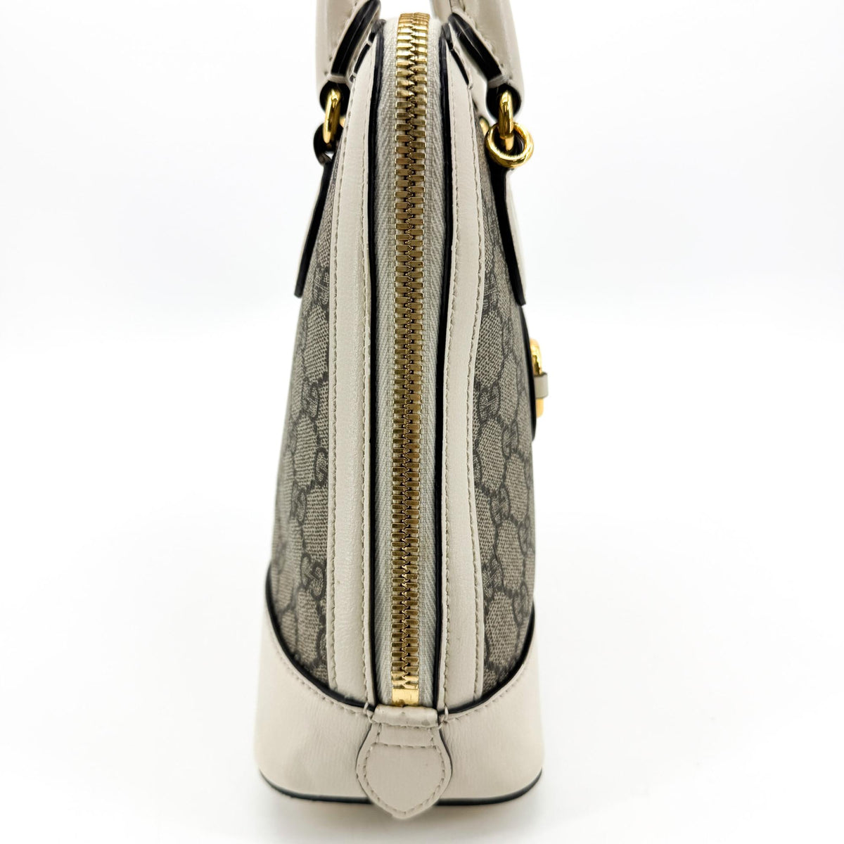 Gucci Horsebit 1955 Top Handle Gg Canvas With Leather White Canvas Handbag (Pre-Owned)