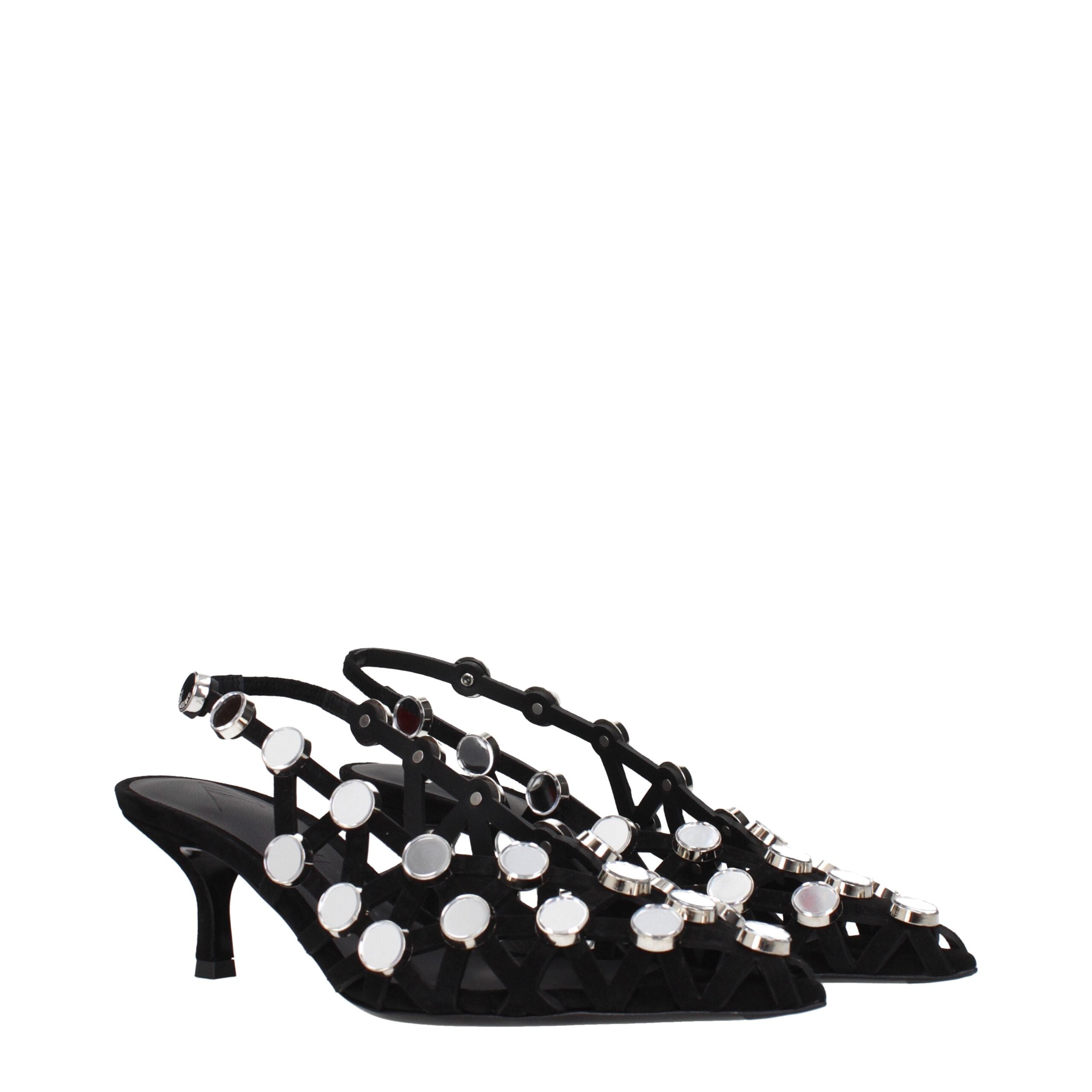 The Attico Black Leather Stiletto Heel Women's Sandals