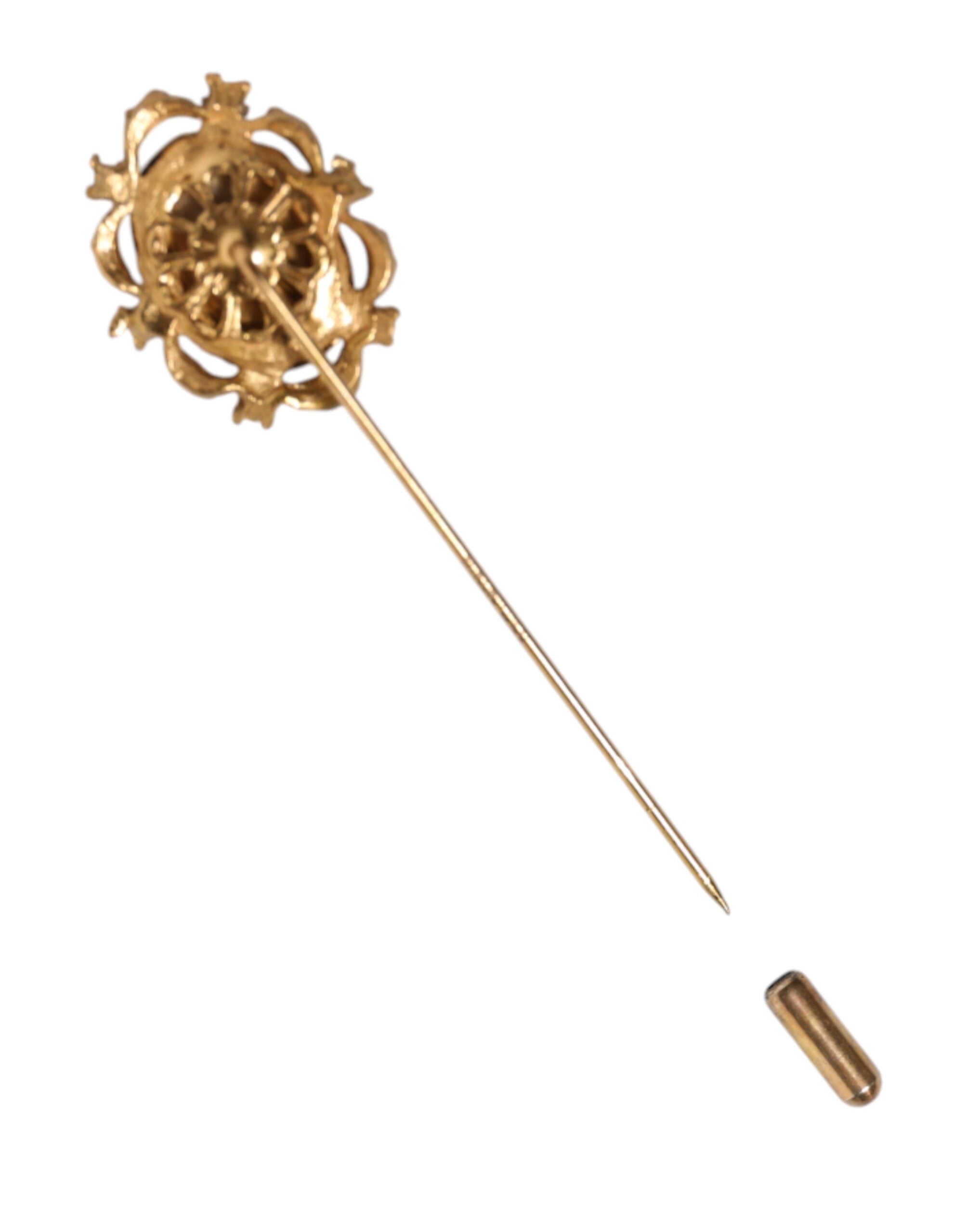 Dolce & Gabbana Gold Tone Green Stone Antique Men Accessory Brooch Men's Pin