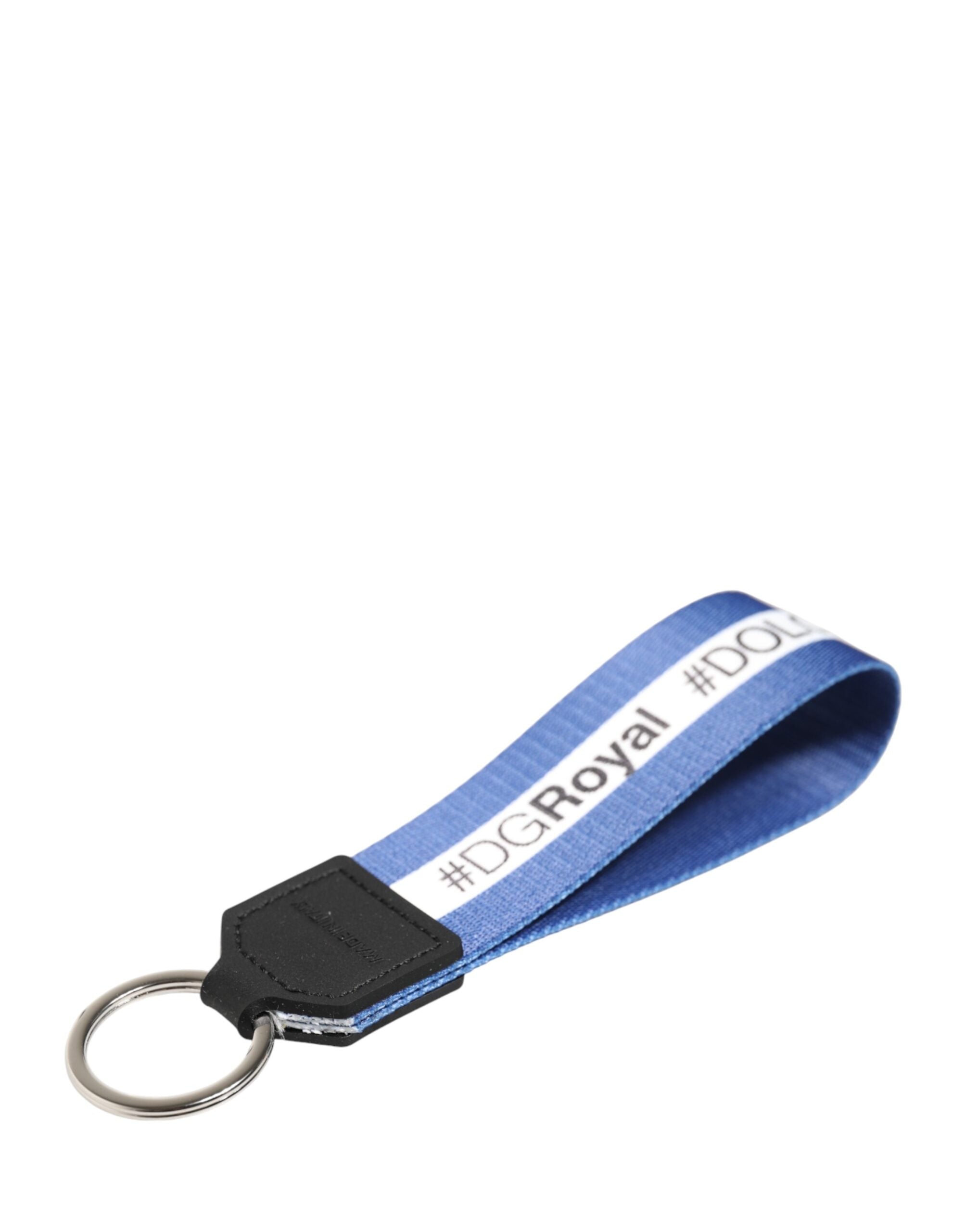 Dolce & Gabbana White Blue Logo Polyester PVC Holder Keychain  Keyring