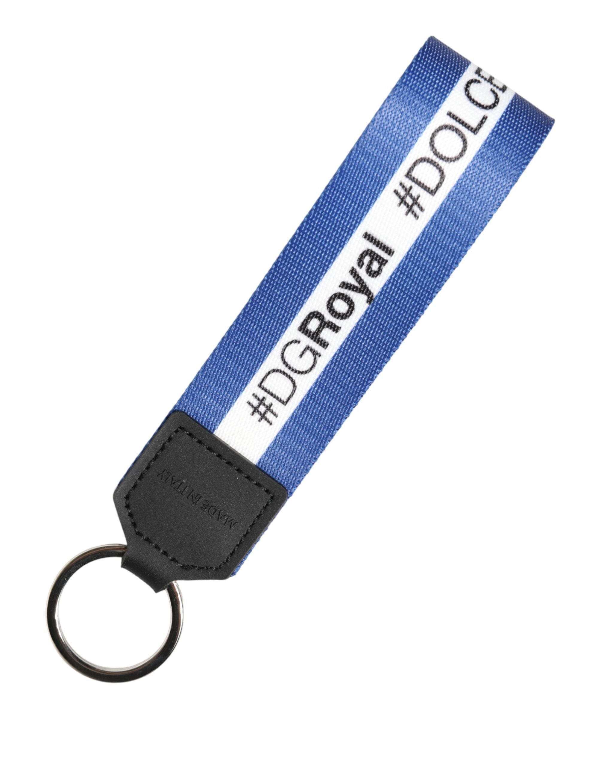 Dolce & Gabbana White Blue Logo Polyester PVC Holder Keychain  Keyring