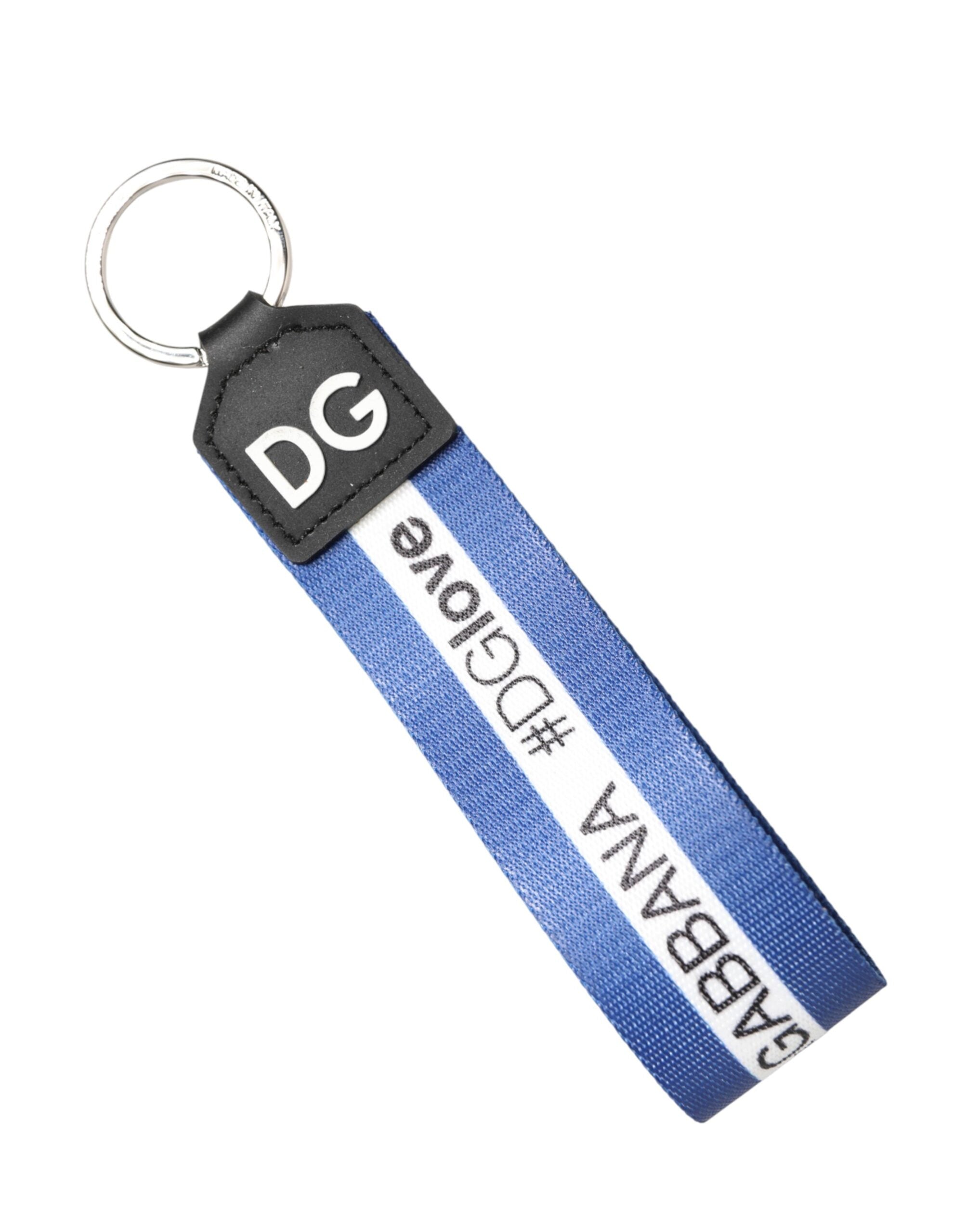 Dolce & Gabbana White Blue Logo Polyester PVC Holder Keychain  Keyring