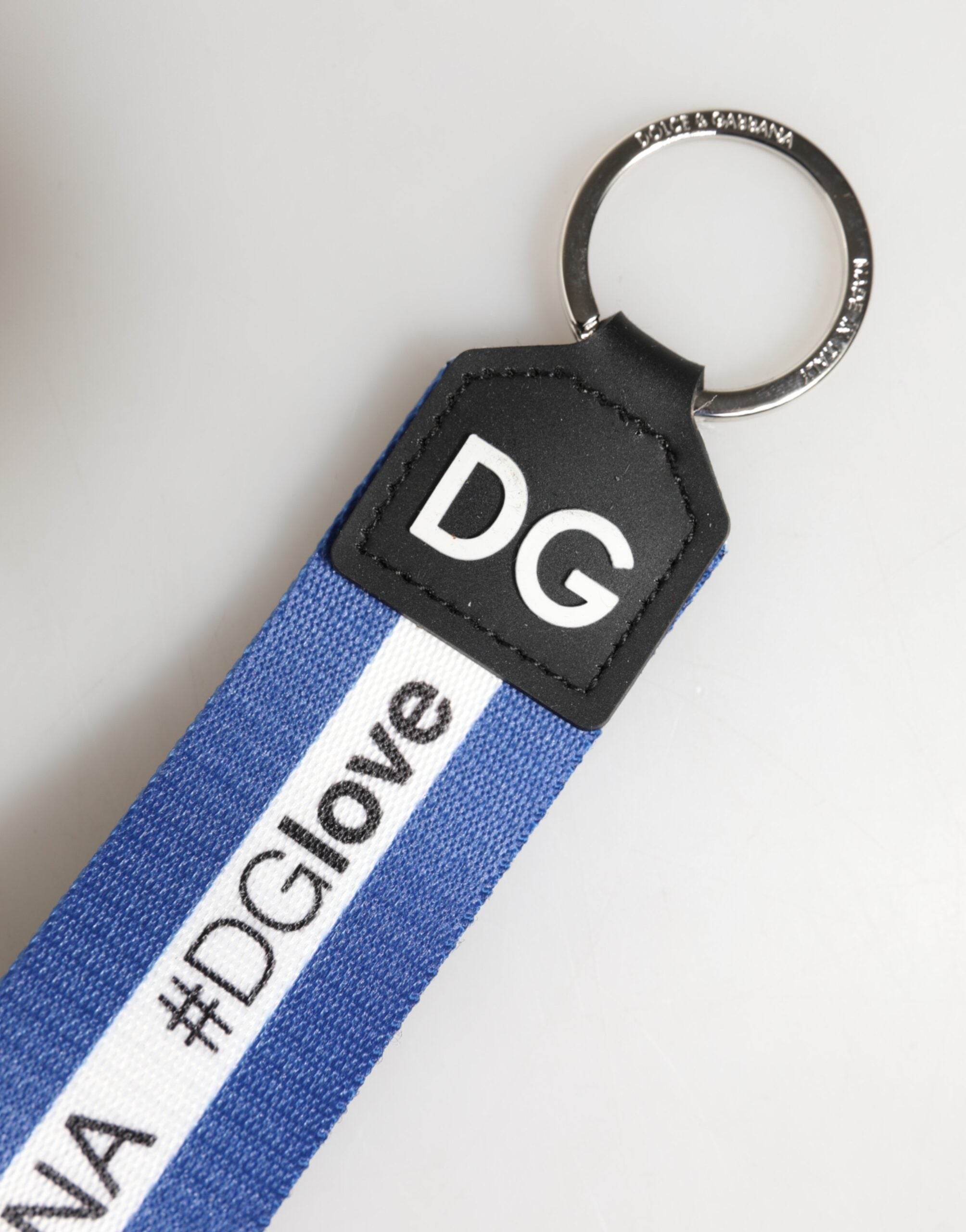 Dolce & Gabbana White Blue Logo Polyester PVC Holder Keychain  Keyring
