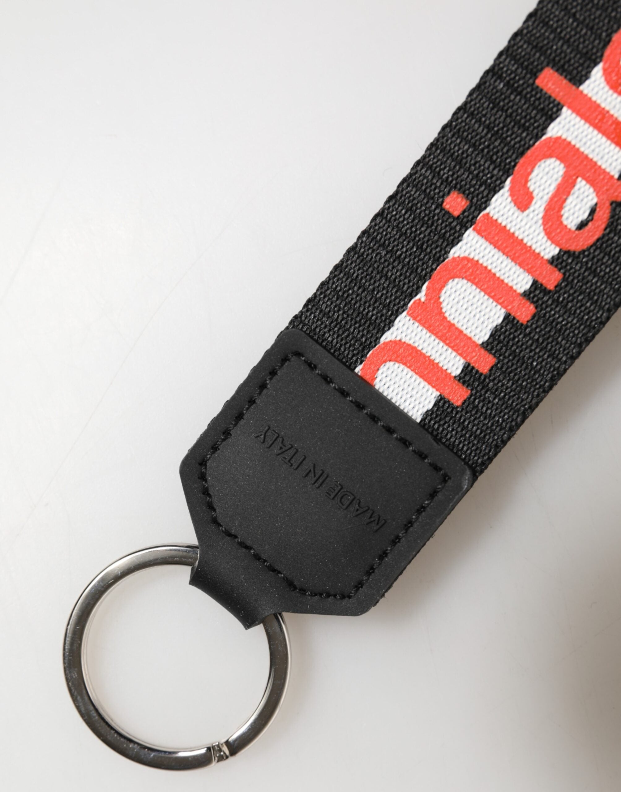 Dolce & Gabbana Black Logo Polyester Silver Brass Holder Keychain  Keyring