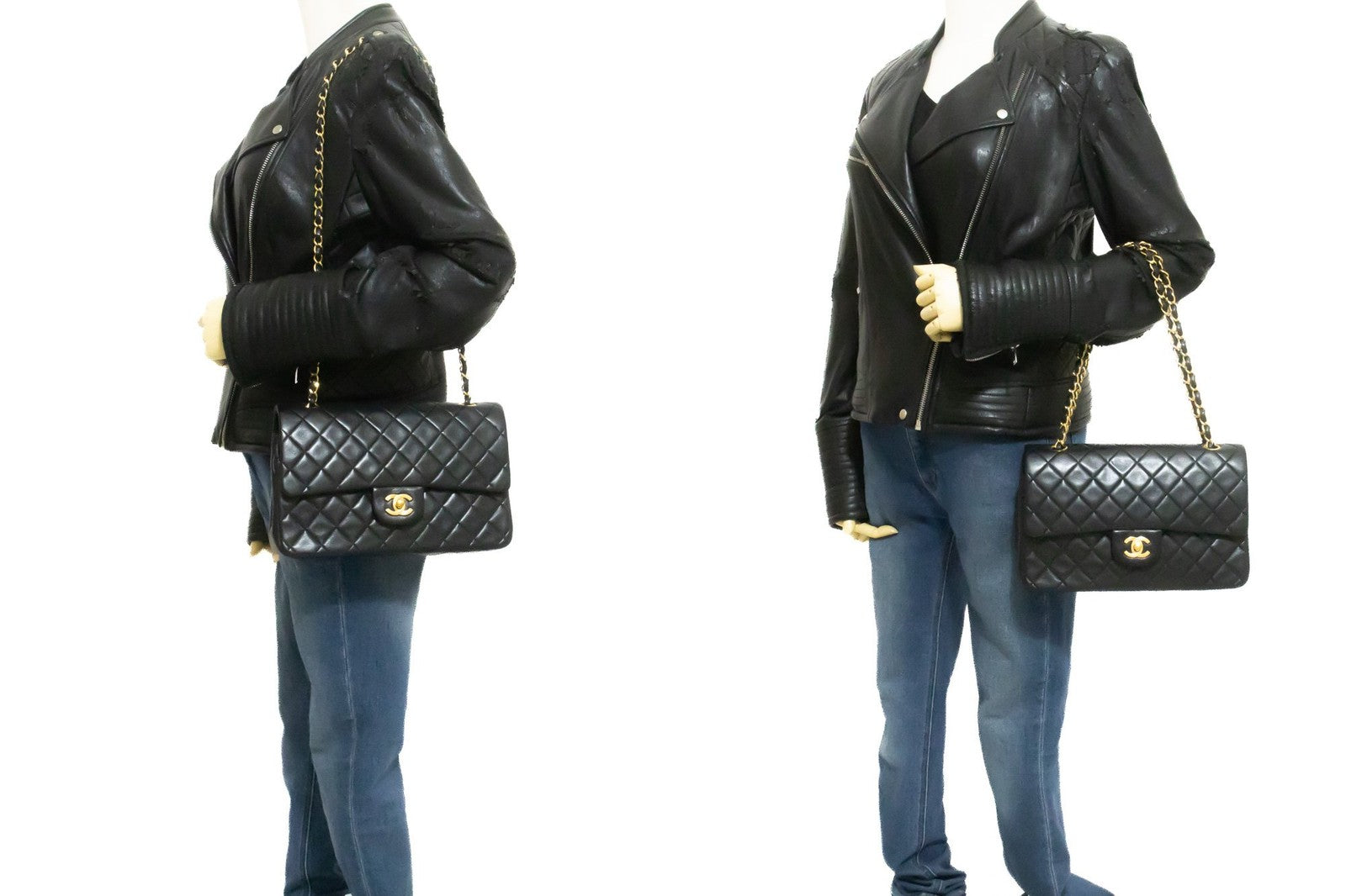 Chanel Classic Flap Lambskin Black Leather Crossbody Bag Bag (Pre-Owned)