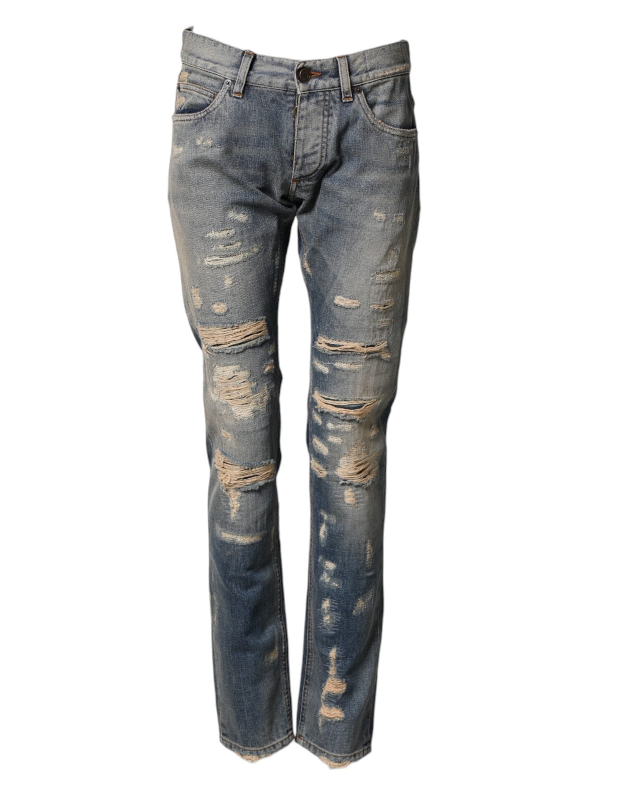 Dolce & Gabbana Blue Tattered Men Skinny Denim Trouser Men's Jeans