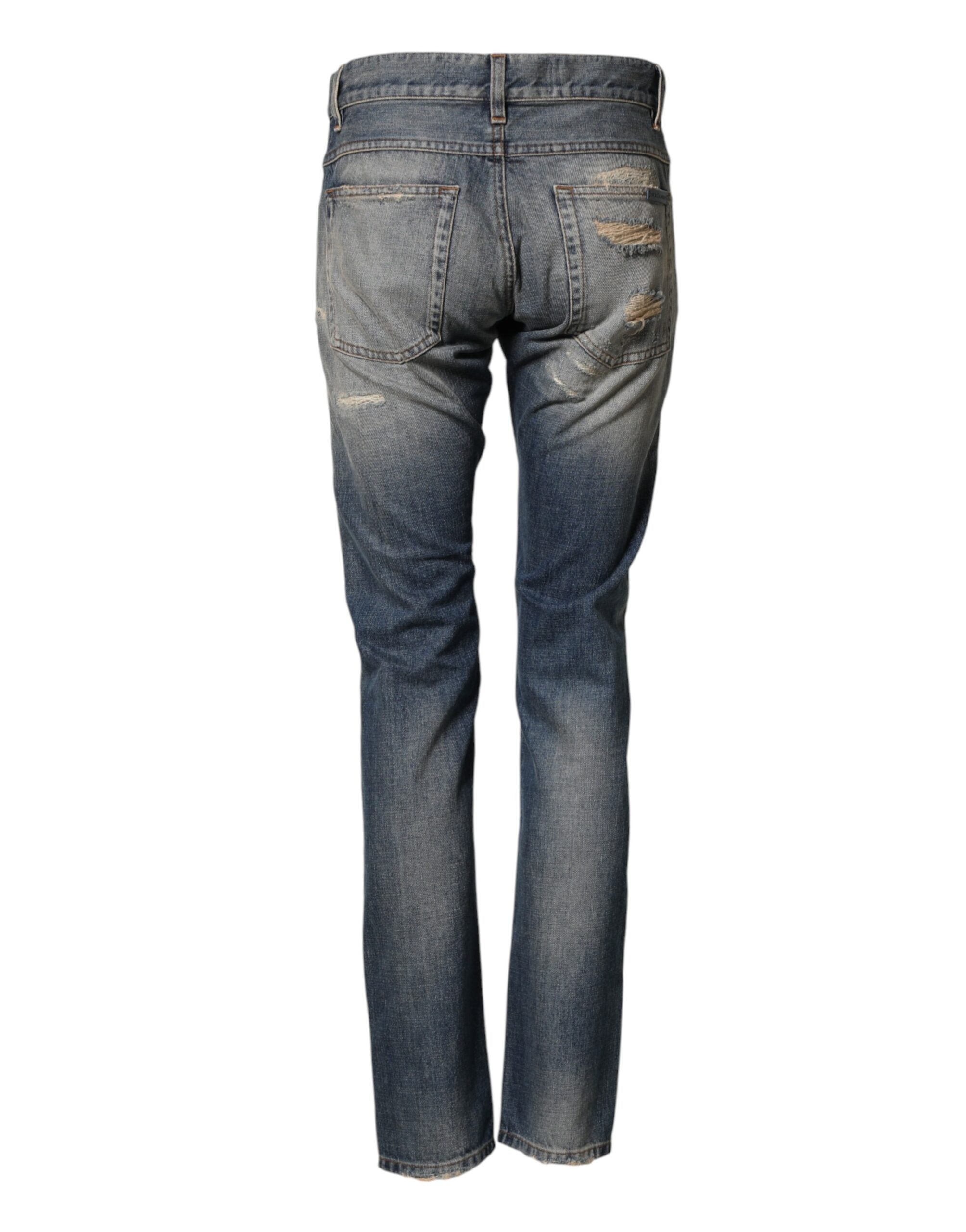 Dolce & Gabbana Blue Tattered Men Skinny Denim Trouser Men's Jeans