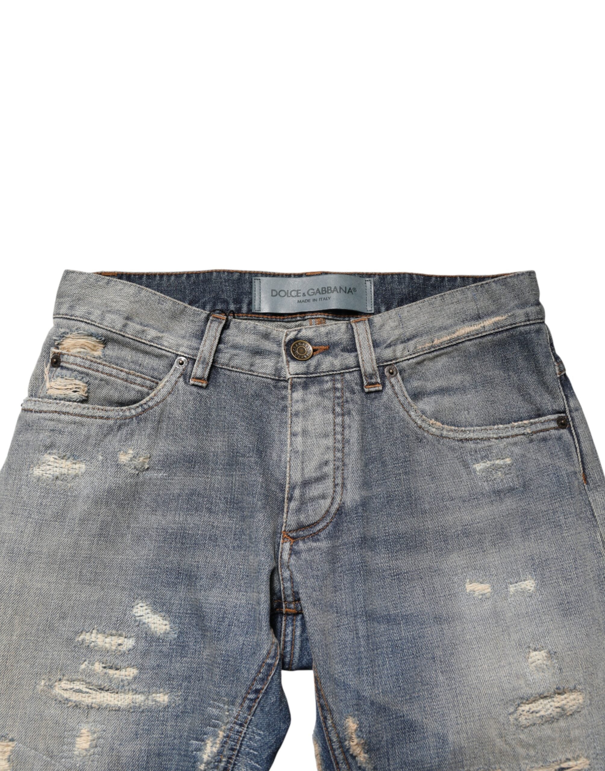 Dolce & Gabbana Blue Tattered Men Skinny Denim Trouser Men's Jeans