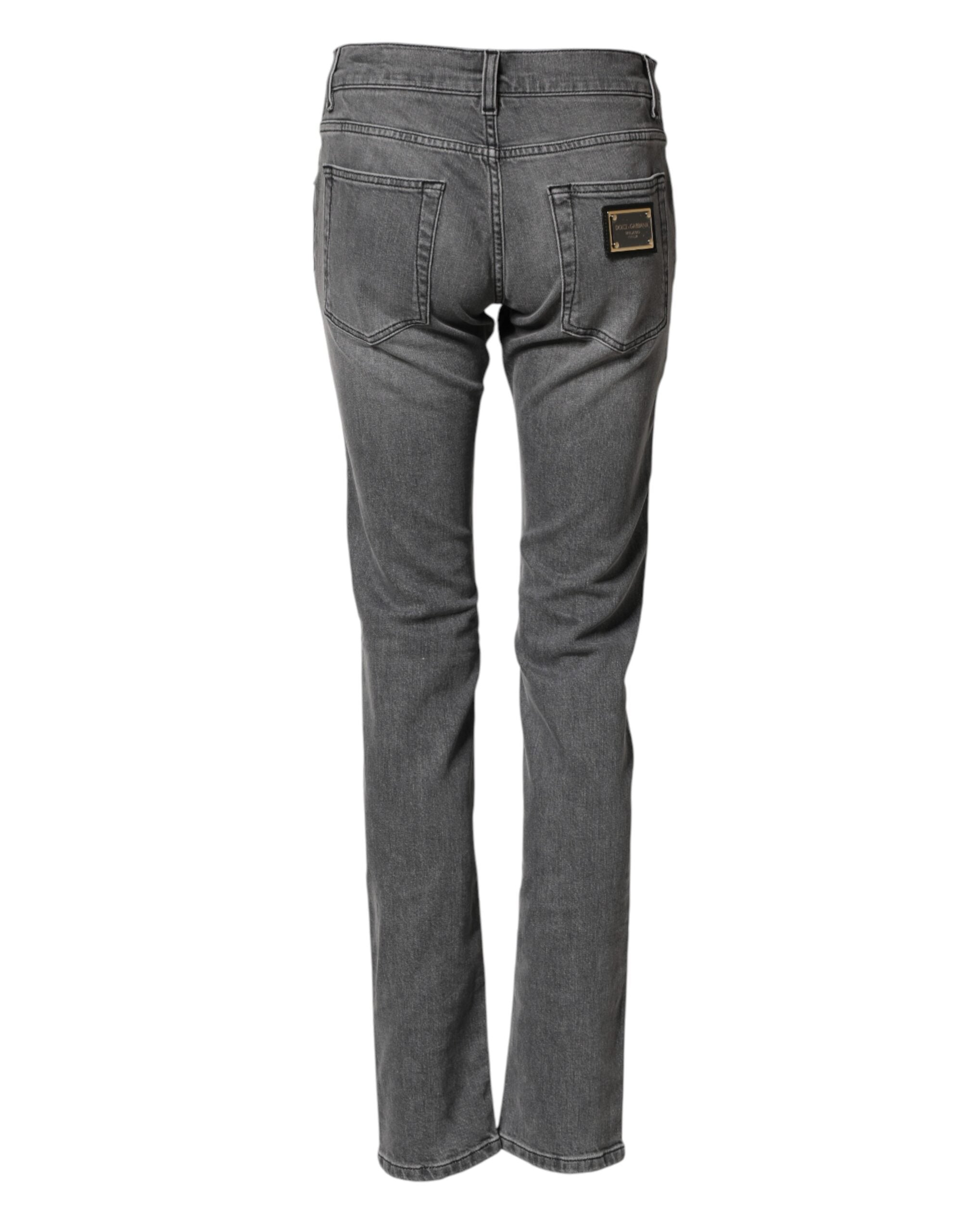 Dolce & Gabbana Gray Cotton Mid Waist Skinny Denim Men's Jeans