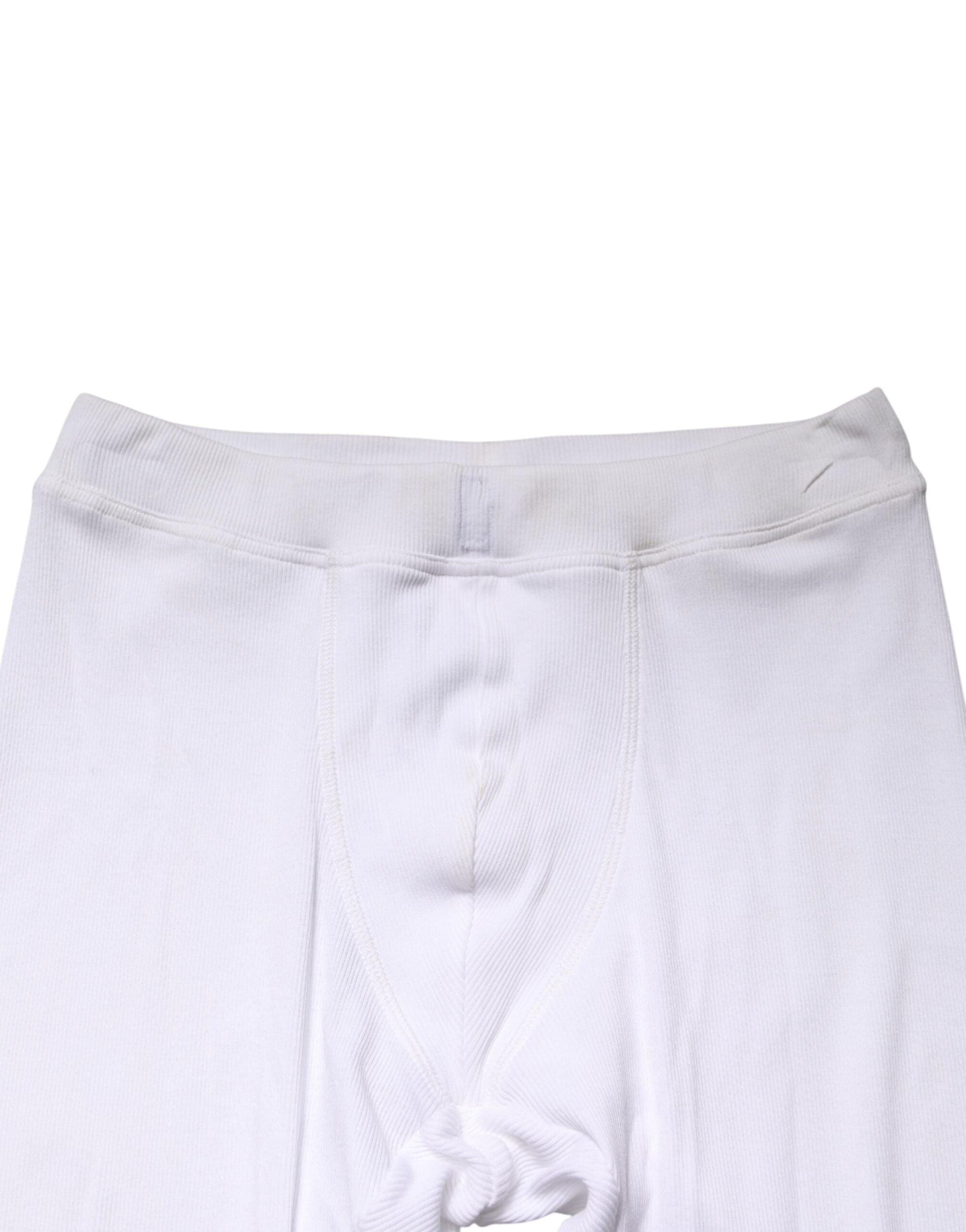 Dolce & Gabbana White Cotton Mid Waist Tights Leggings Men's Pants