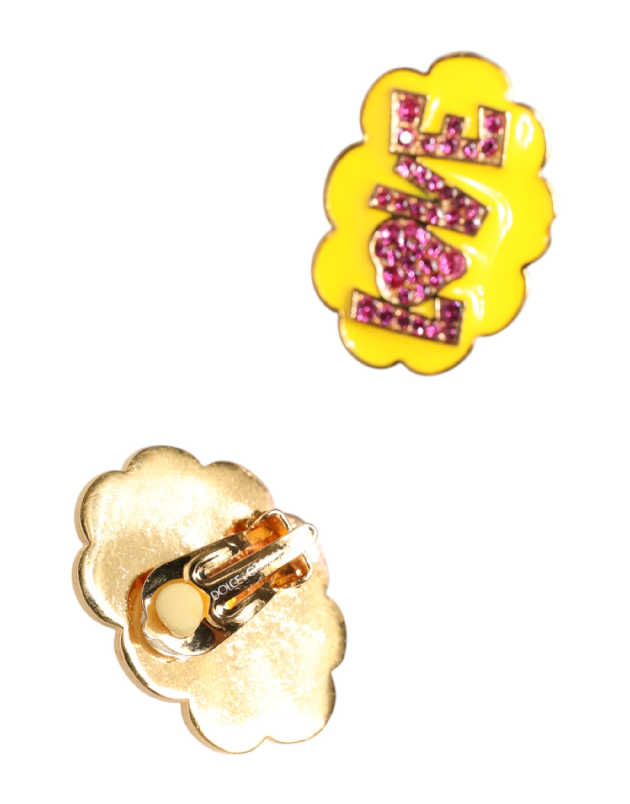 Dolce & Gabbana Gold Brass LOVE Cartoon Crystal Clip-On Jewelry  Women's Earrings