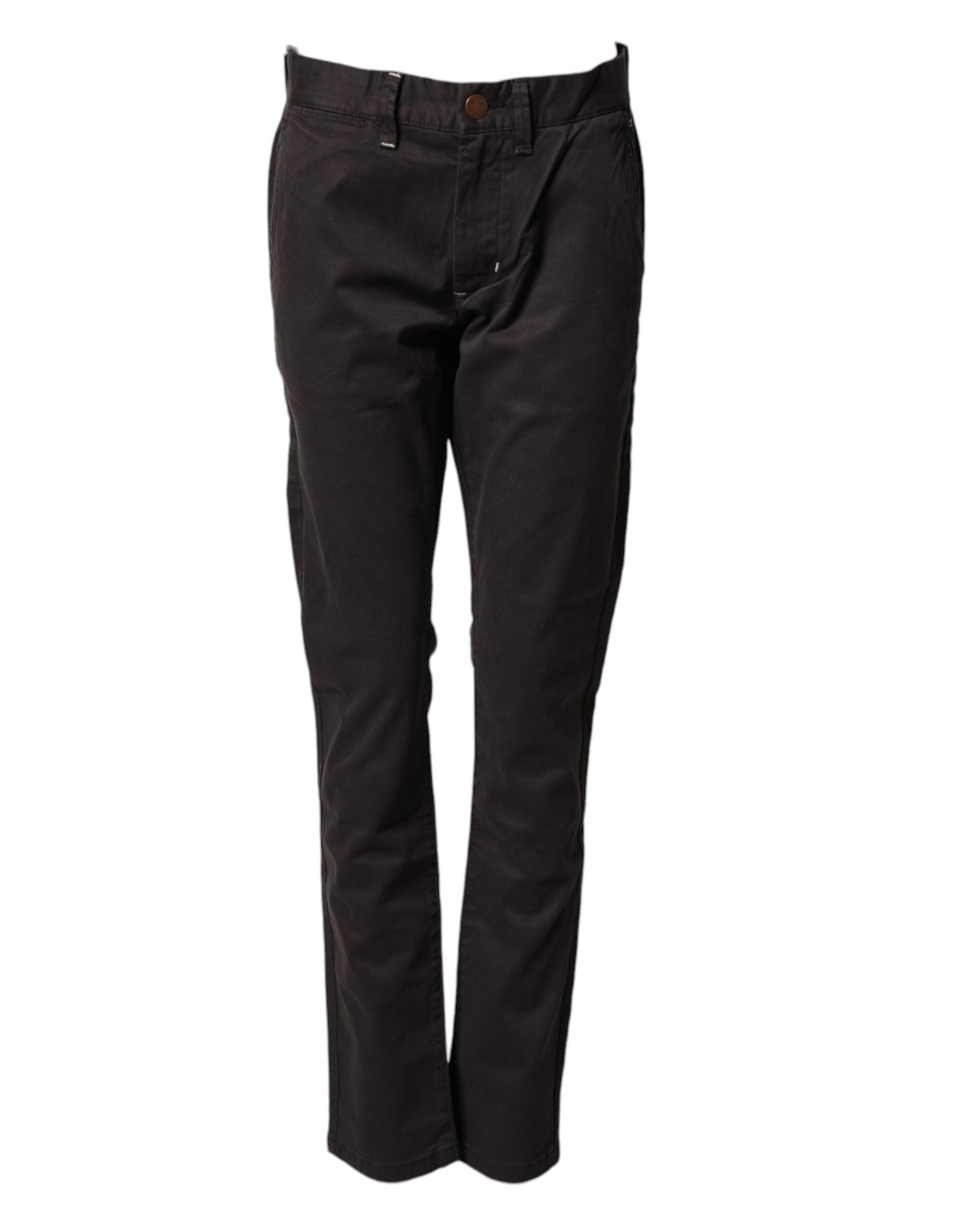 Sun68 Dark Brown Cotton Stretch Straight Mid Waist Trouser Men's Pants