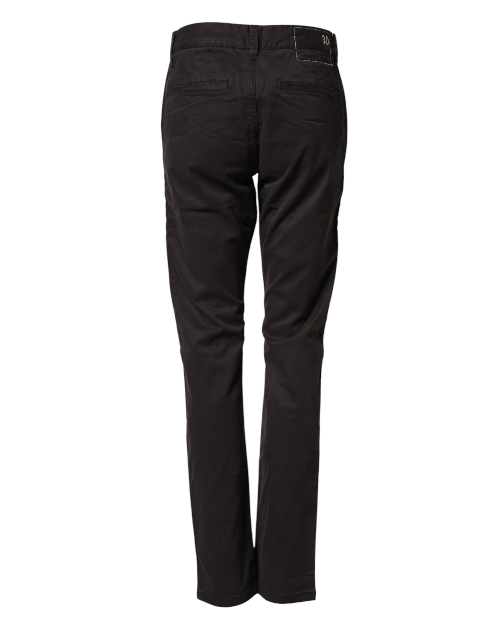 Sun68 Dark Brown Cotton Stretch Straight Mid Waist Trouser Men's Pants