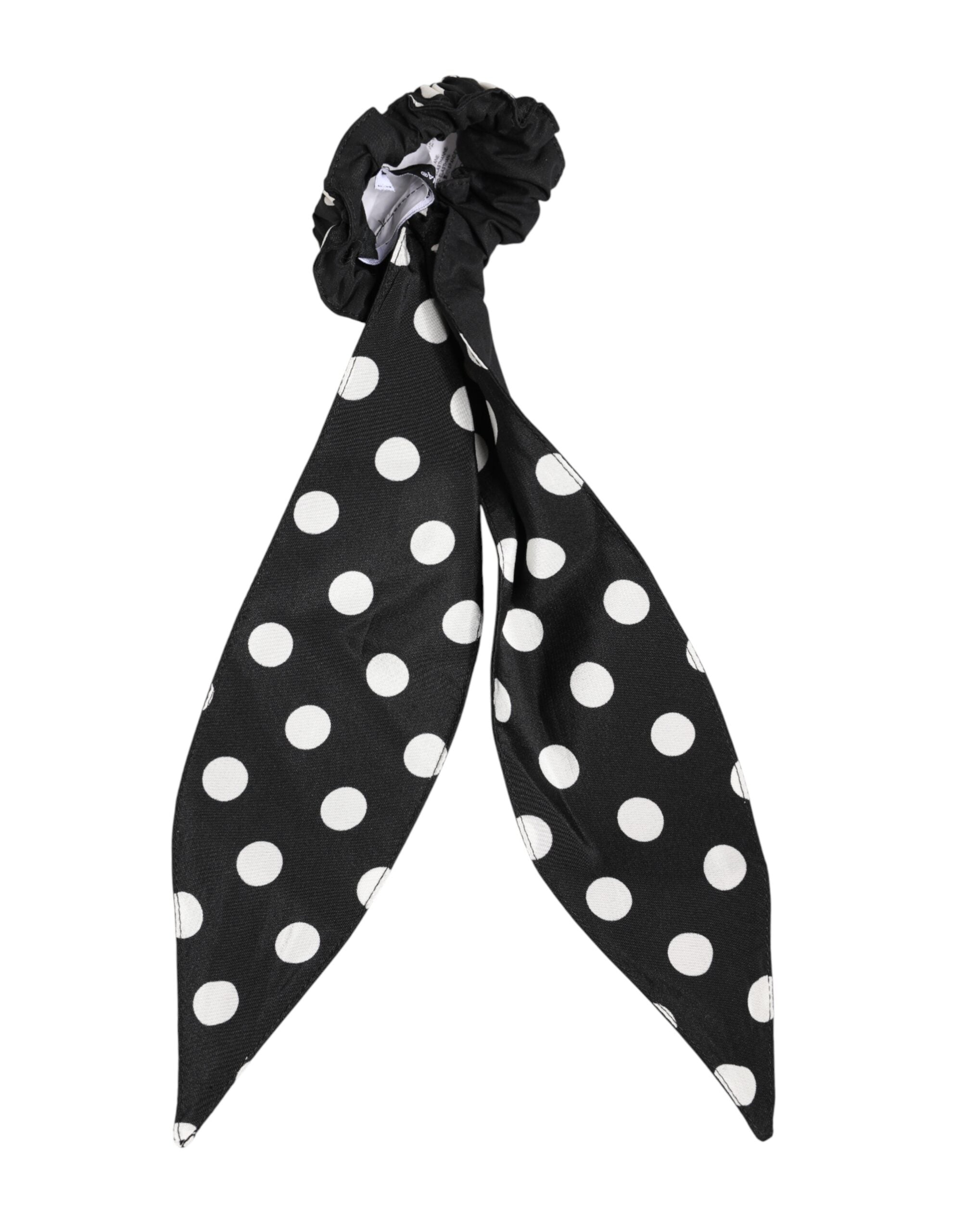 Dolce & Gabbana Black Cotton Polka Dot Scarf Tie Accessory Hair Women's Scrunchie
